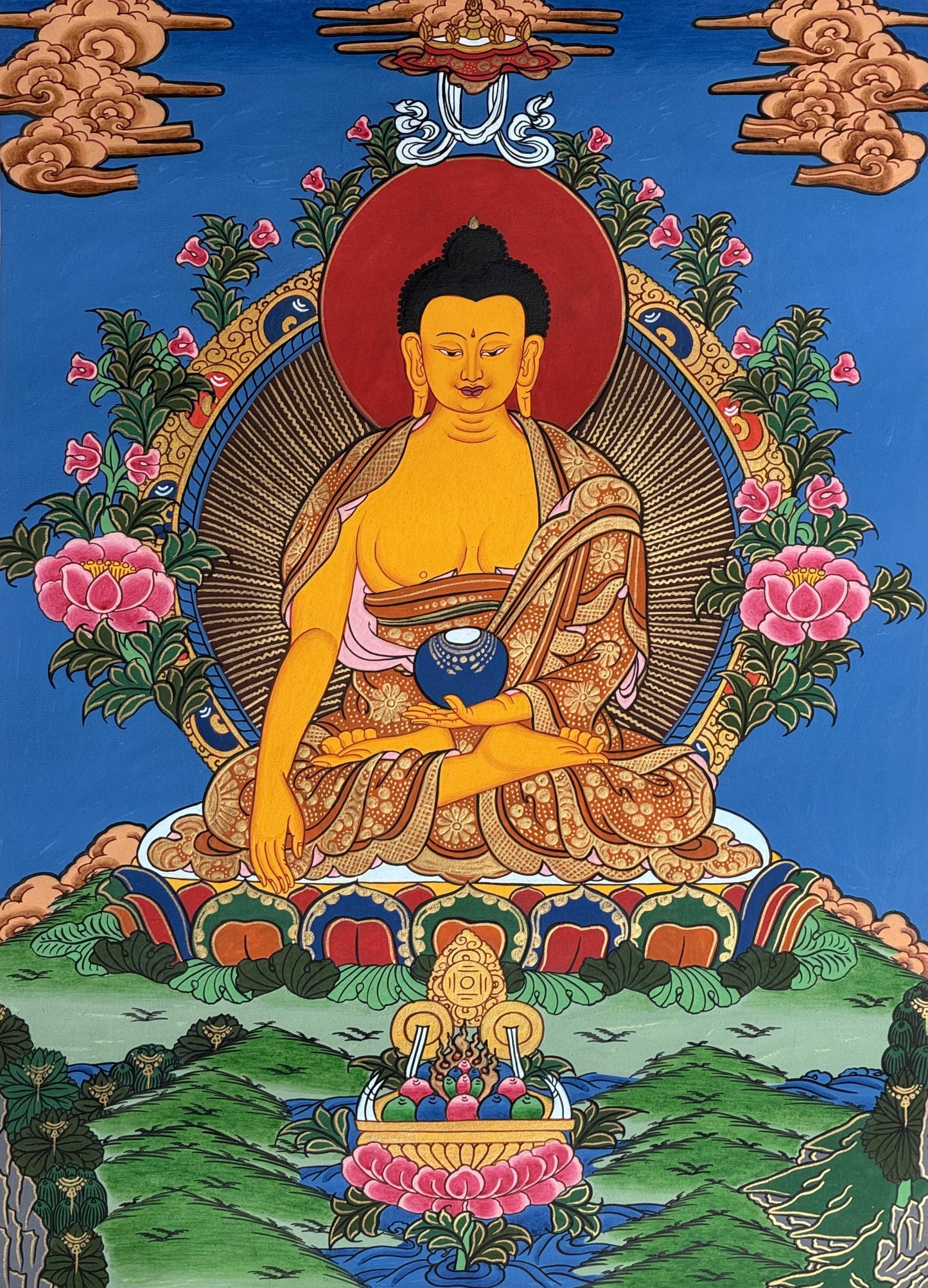 Hand-Painted Shakyamuni Buddha Thangka | Silk Framed Tibetan Art