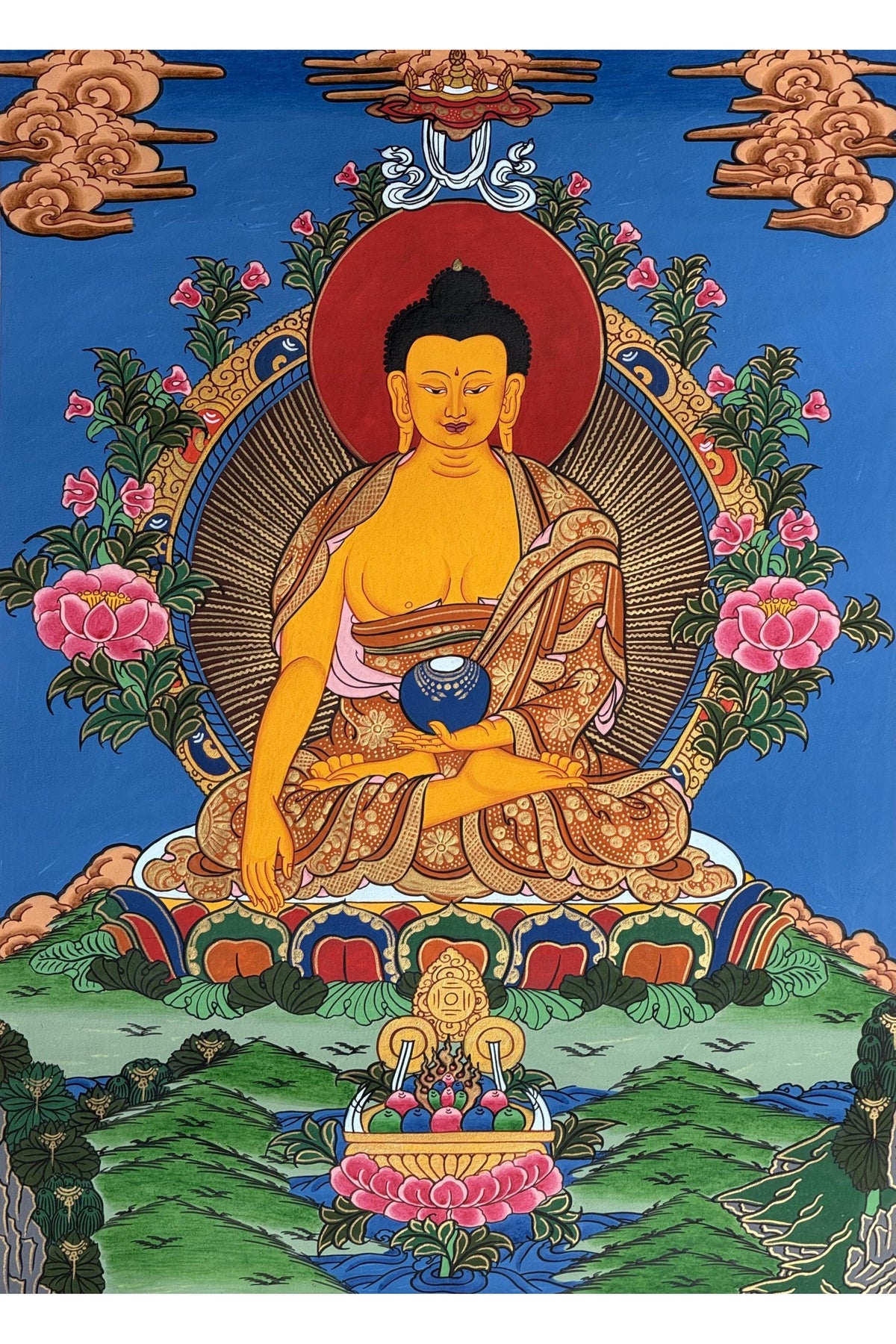 Hand-Painted Shakyamuni Buddha Thangka | Silk Framed Tibetan Art