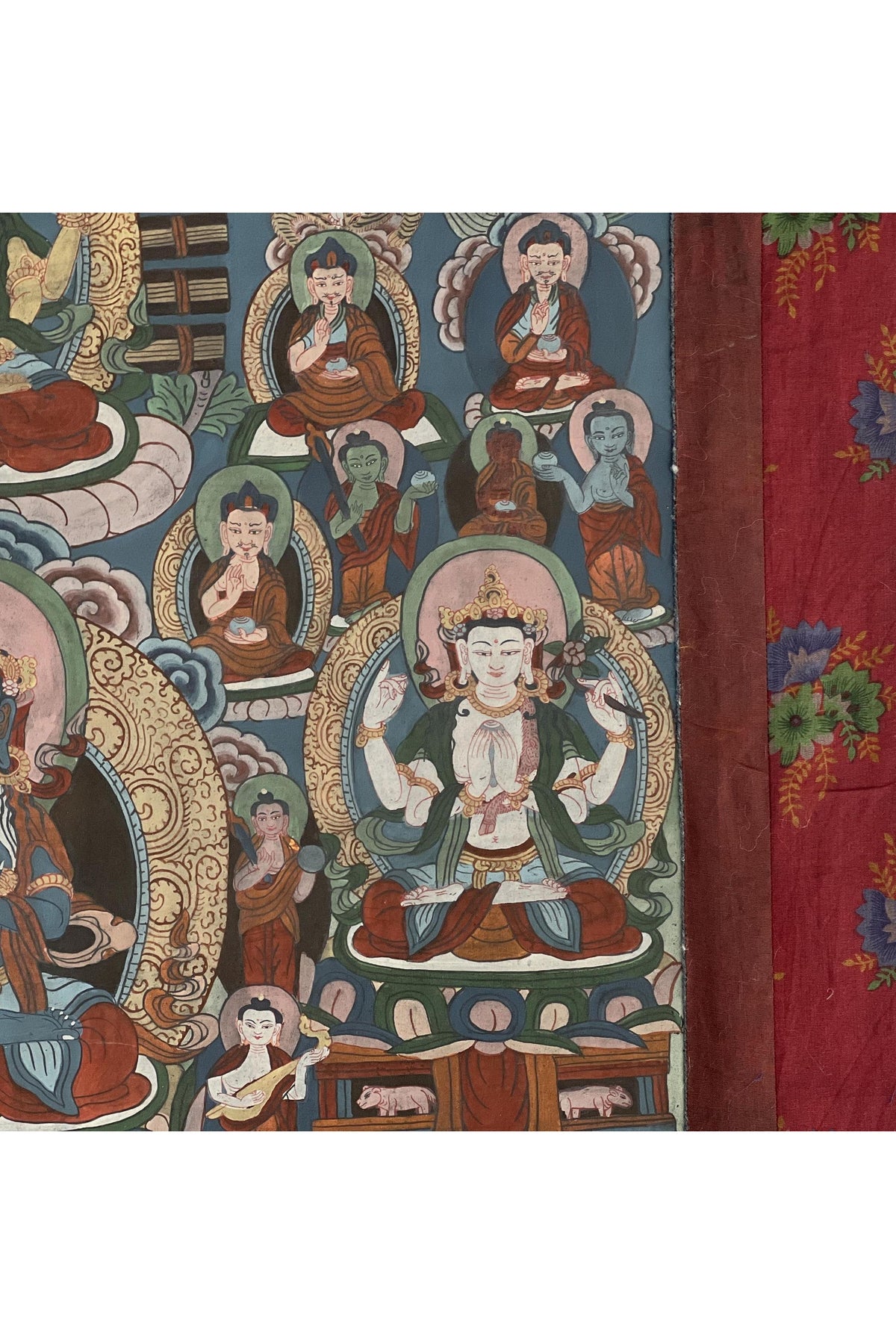 Buddha Vajradhara Kagyu Choksing Thangka | Large Vintage Tibetan Painting with Cotton Brocade