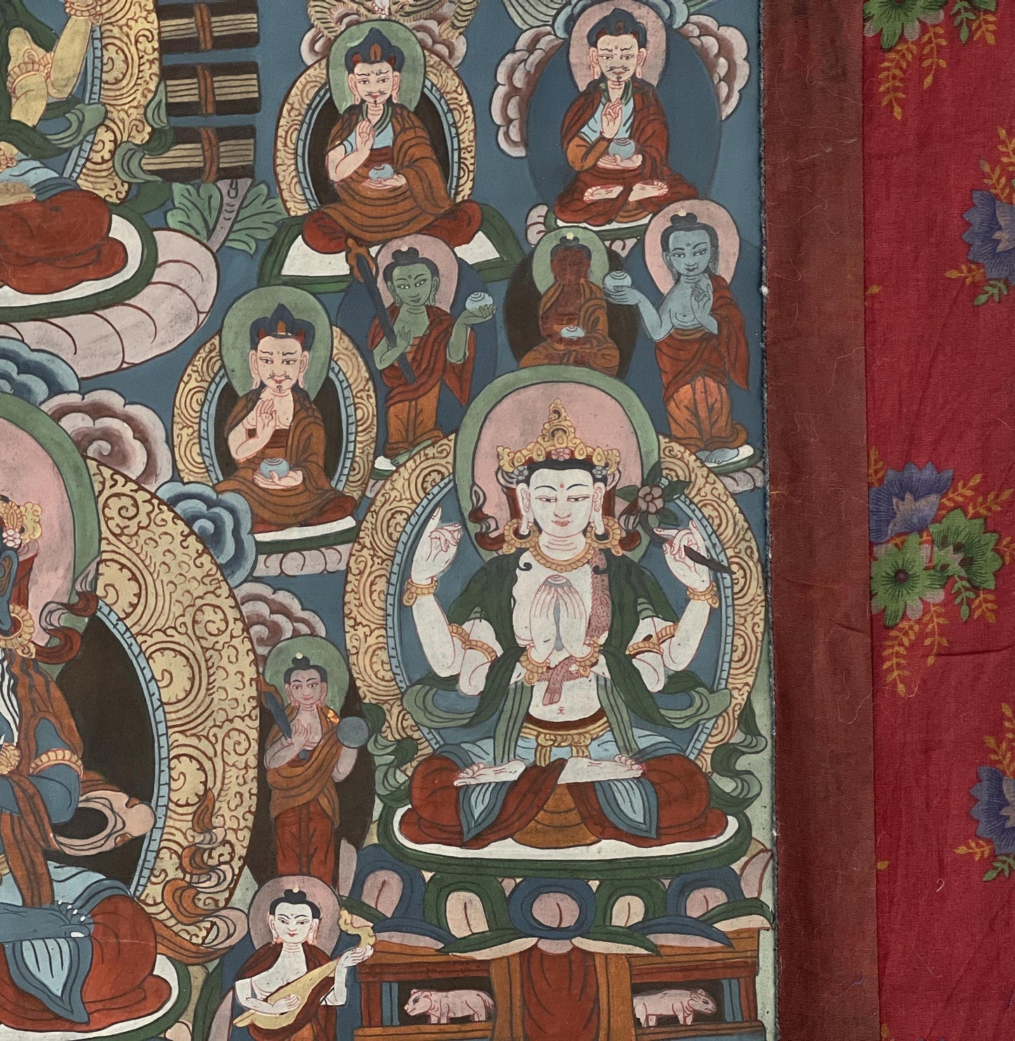 Buddha Vajradhara Kagyu Choksing Thangka | Large Vintage Tibetan Painting with Cotton Brocade