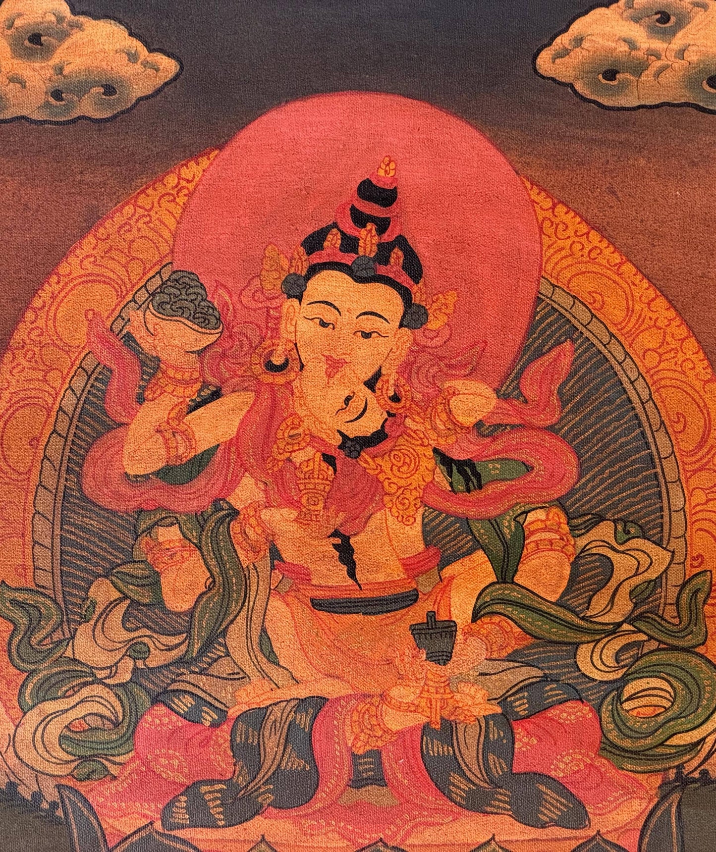 Hand-Painted Vajrasattva Shakti Thangka | Yab-Yum Tantric Tibetan Art | Buddhist Painting with Silk Brocade