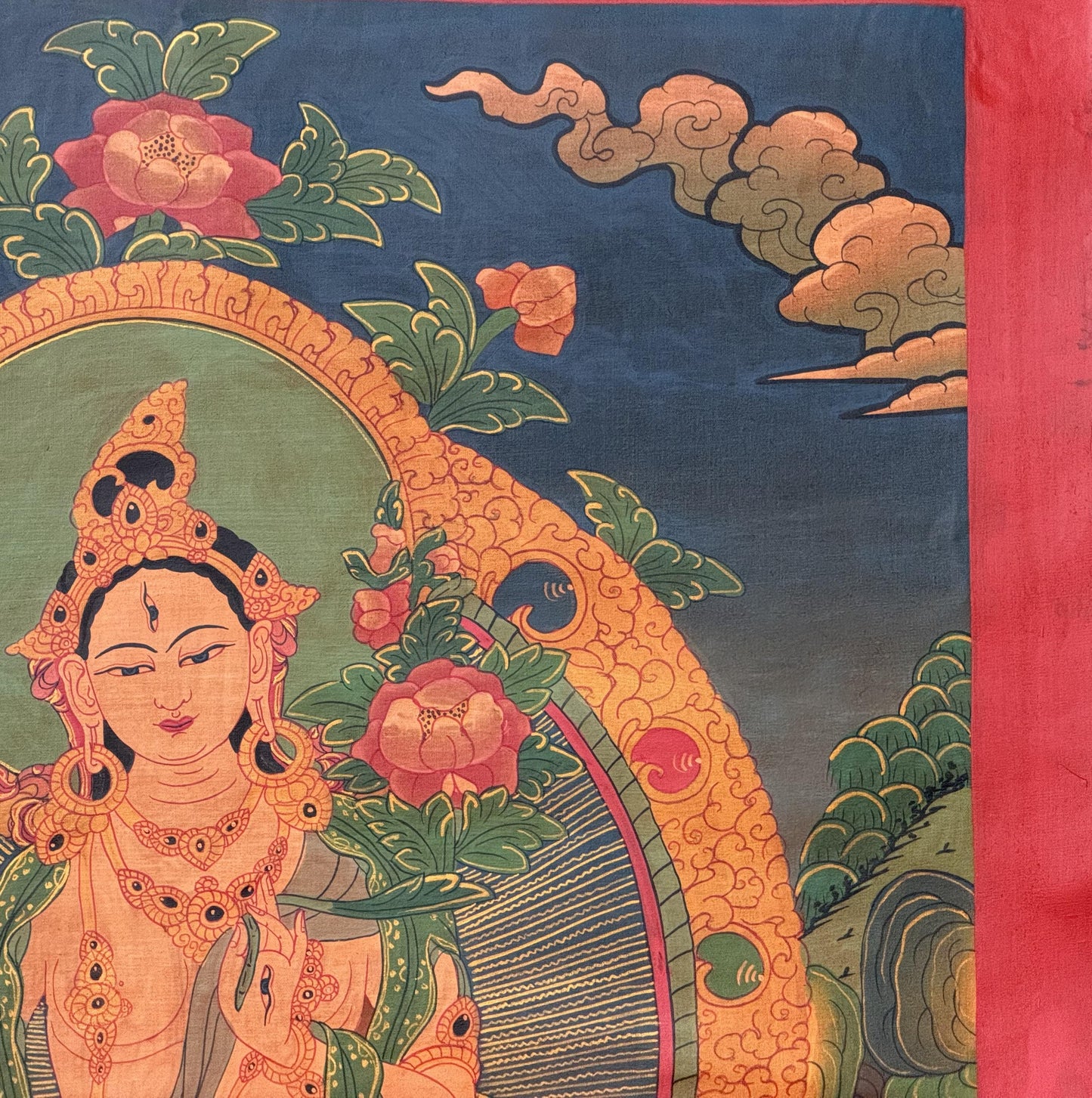 Original Hand-Painted White Tara Thangka | Old Oil-Varnished Tibetan Art from Nepal
