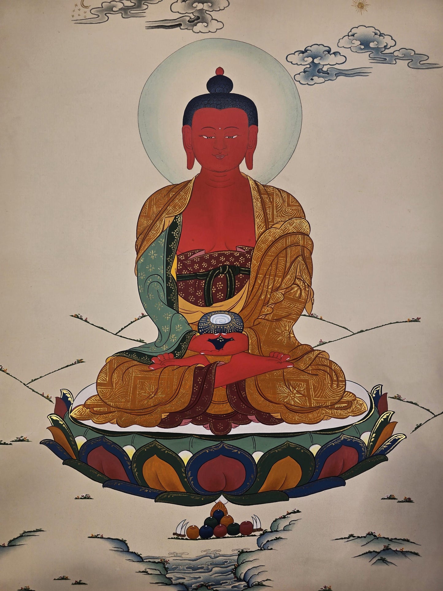 Amitabha Buddha Thangka Painting – Karma Kadri Style | Hand-Painted Tibetan Buddhist Art