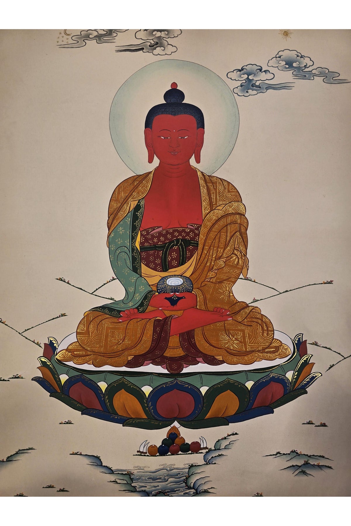 Amitabha Buddha Thangka Painting – Karma Kadri Style | Hand-Painted Tibetan Buddhist Art