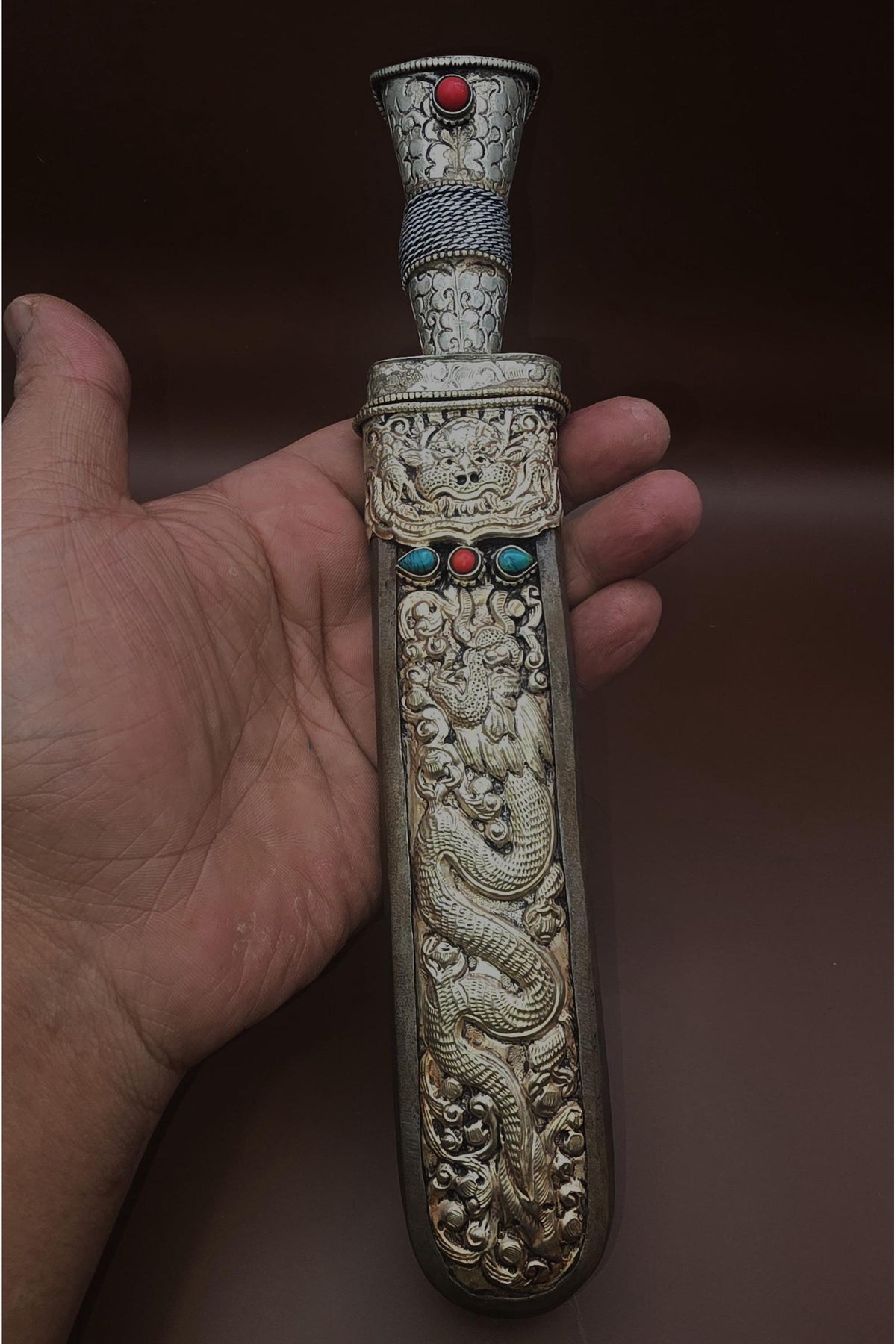 Handmade Tibetan Paper Knife – Nepal Artisan Letter Opener with White Metal Handle & Iron Blade