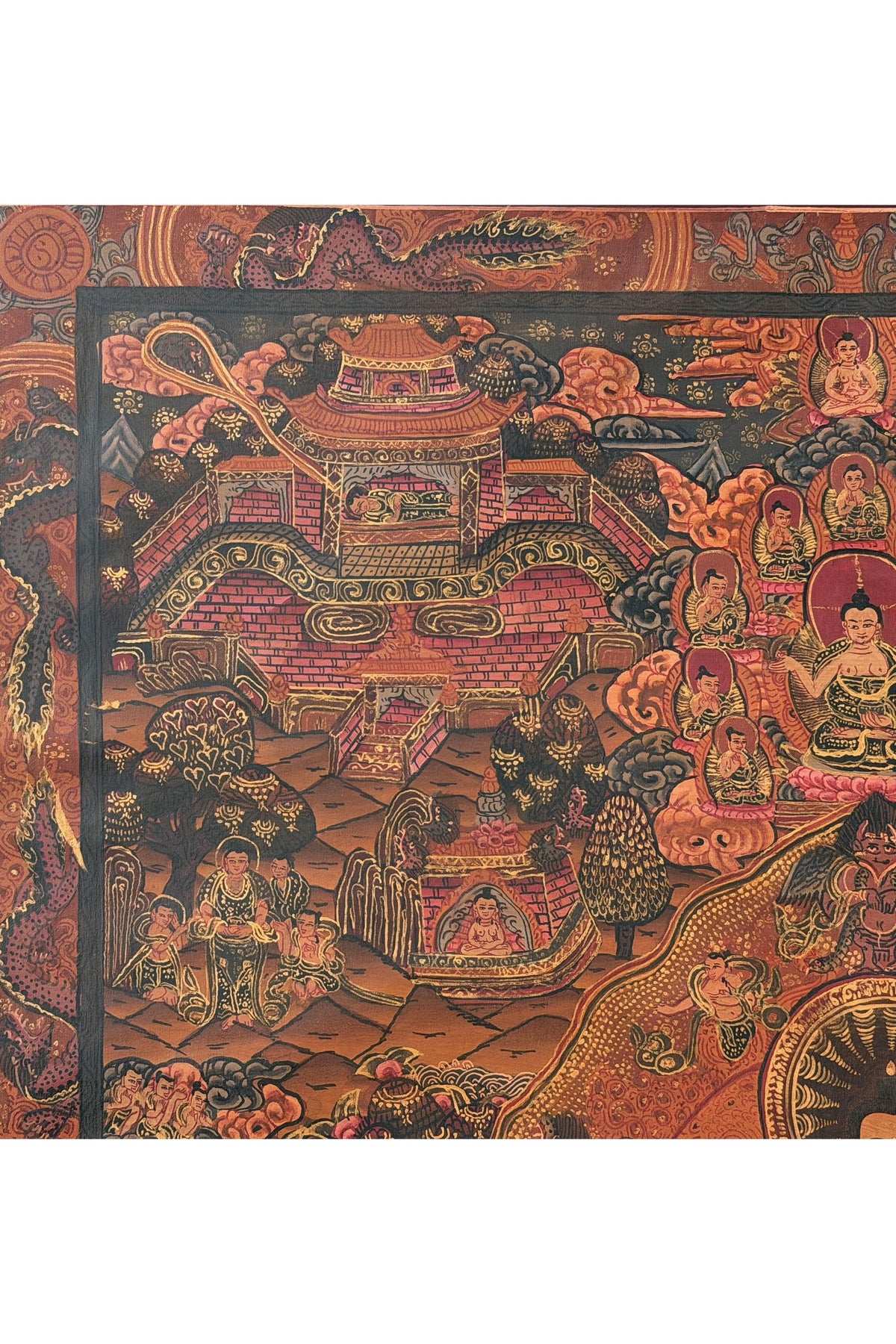 Buddha Life Story Mandala Thangka | Hand-Painted Oil Varnished Tibetan Wheel of Life Art