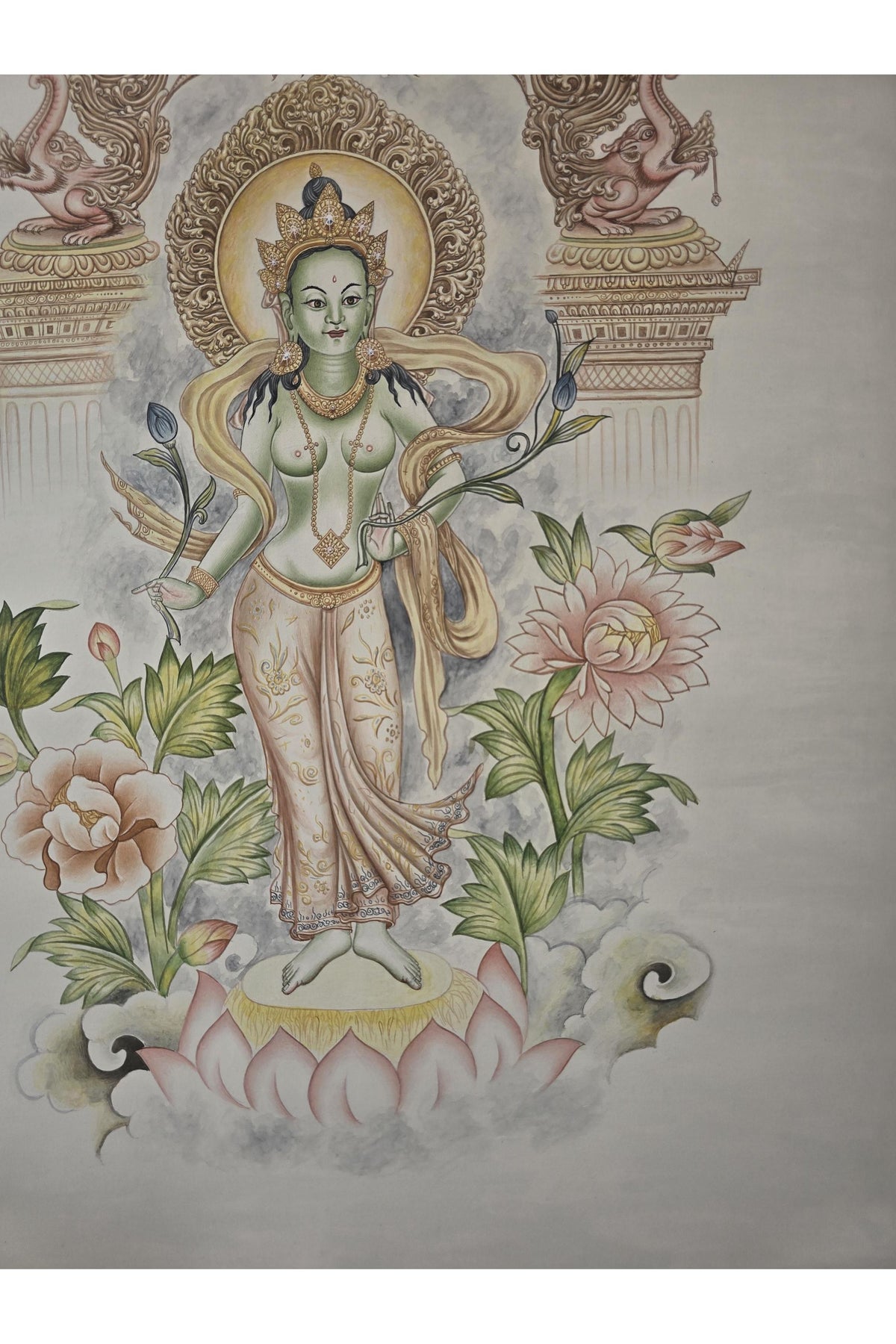 Green Tara Newari Paubha Painting | Hand Painted Nepalese Buddhist Art