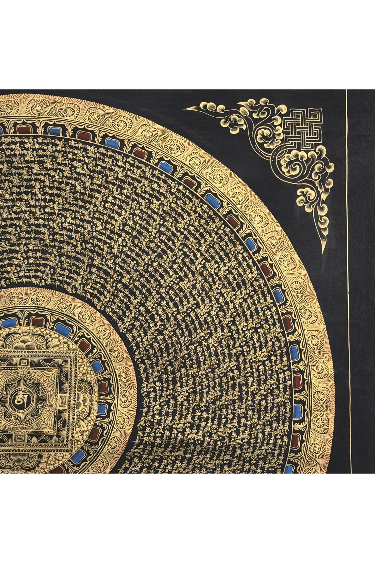 Large Om Mani Padme Hum Mandala Thangka | 1 Meter Hand-Painted Tibetan Mantra Wall Art