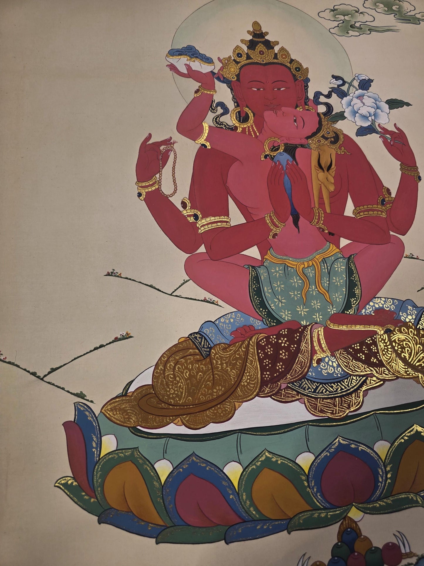Chenrezig Shakti Thangka, Karma Gadri Tibetan Art, Yab-Yum Compassion Deity, Hand-Painted