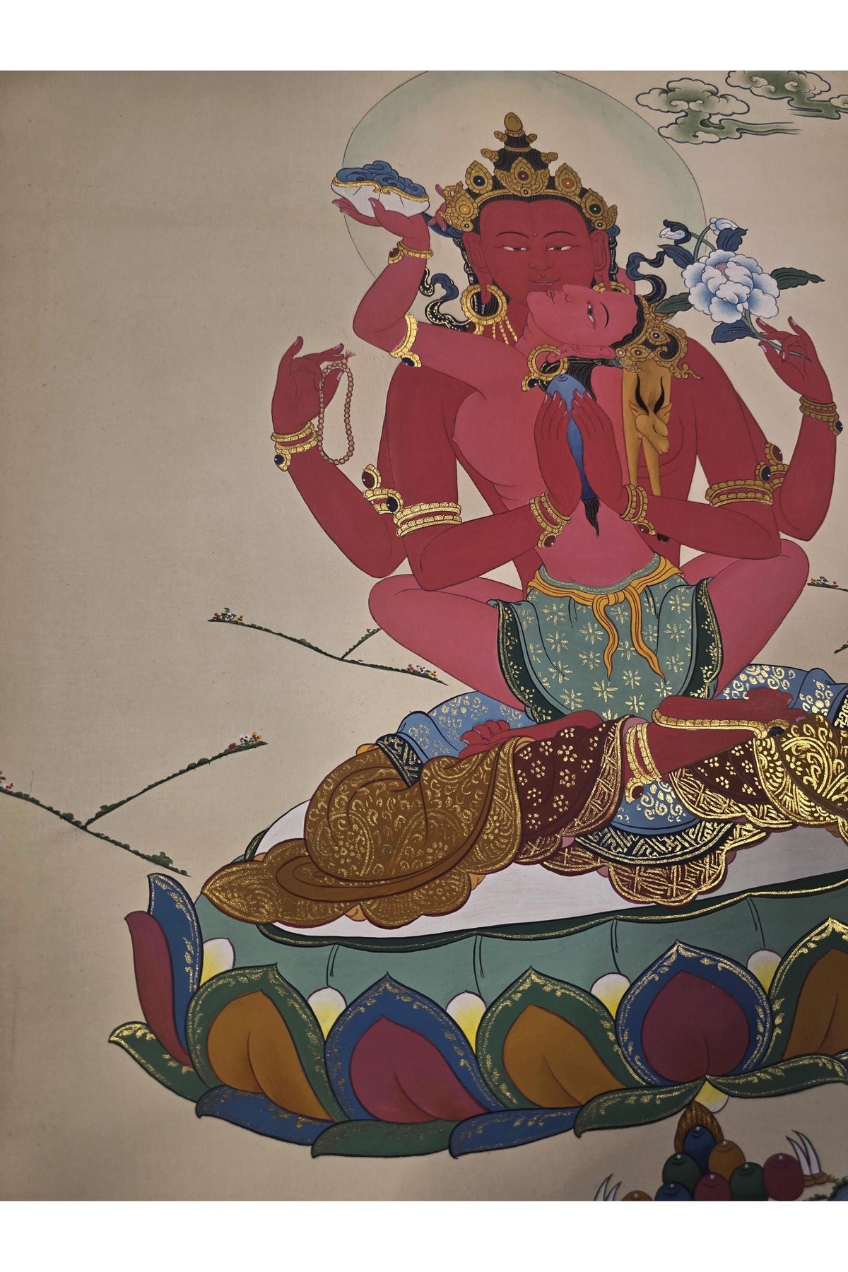 Chenrezig Shakti Thangka, Karma Gadri Tibetan Art, Yab-Yum Compassion Deity, Hand-Painted