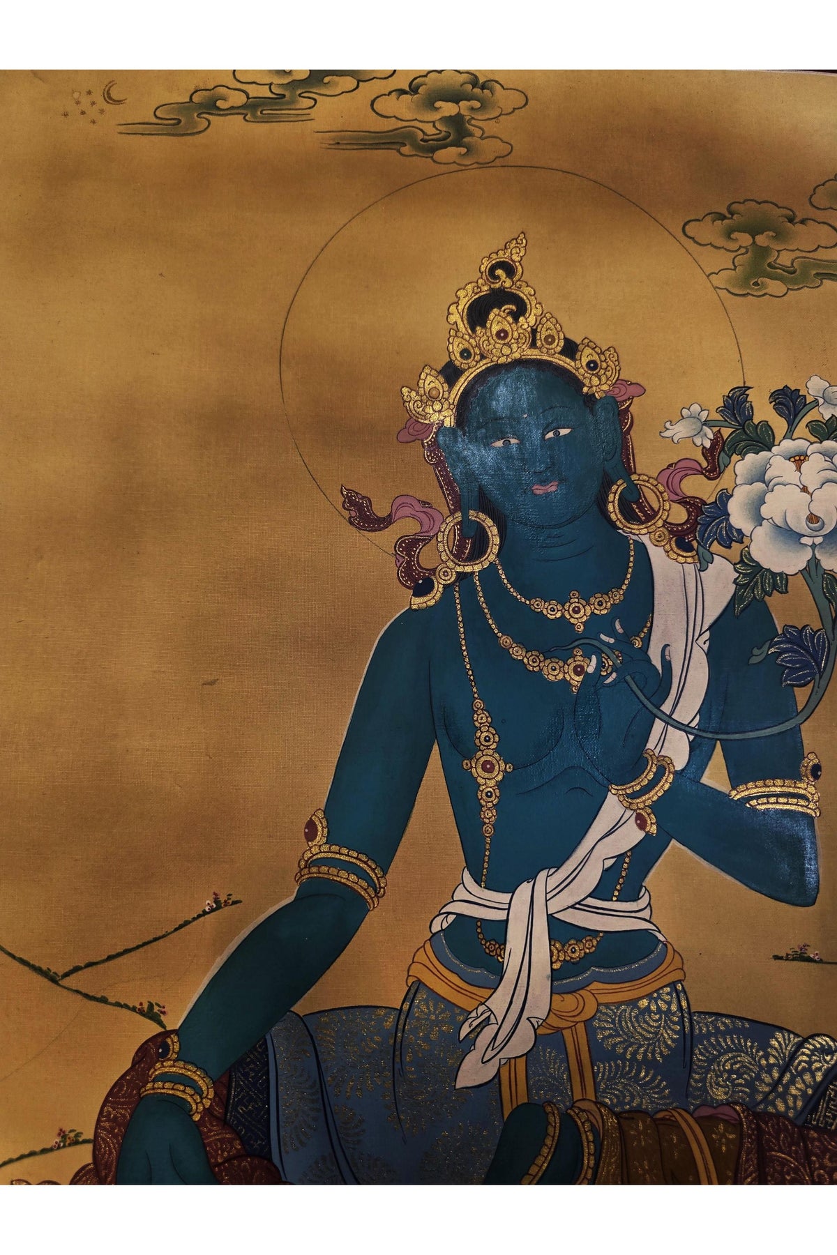 Green Tara Thangka – Karma Gadri Style | Smoky Matte Finish | Hand-Painted Himalayan Buddhist Art