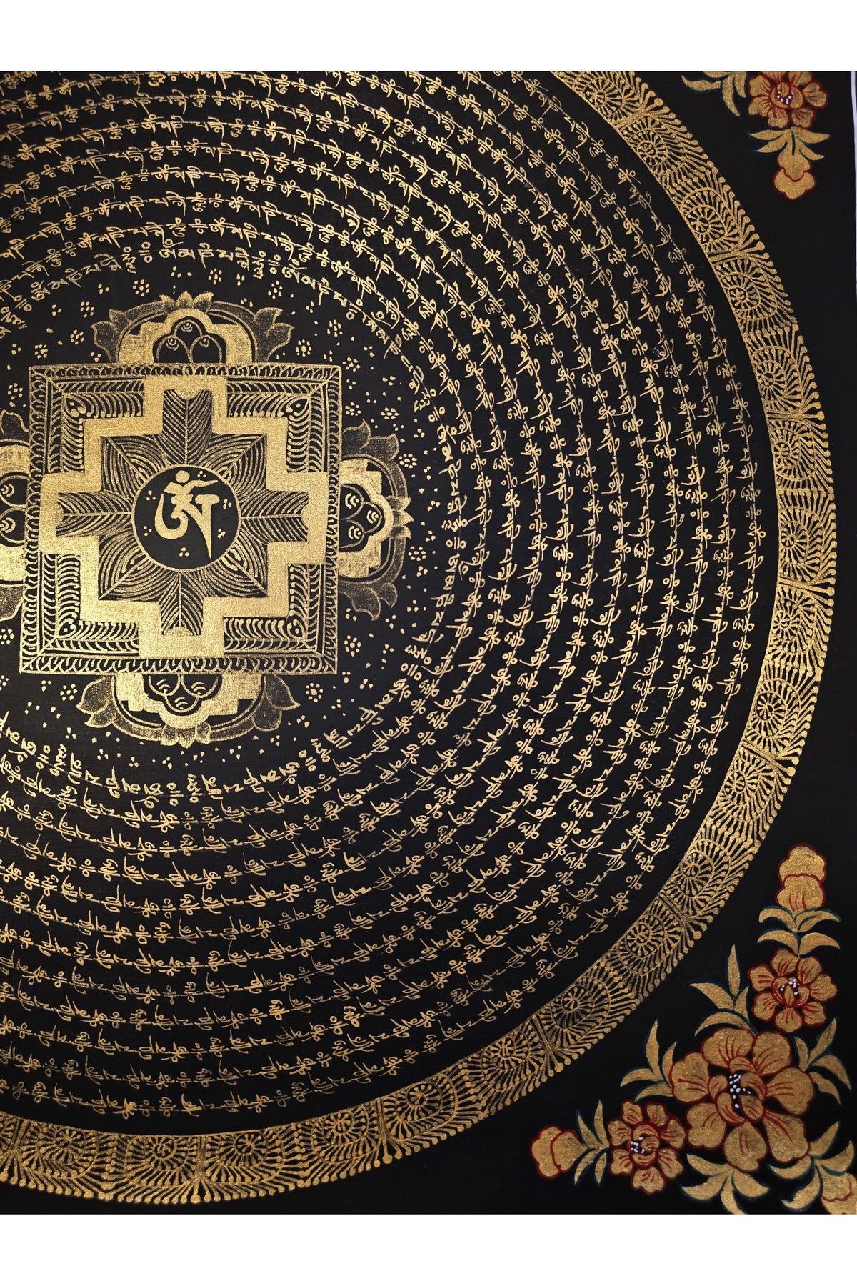 Hand-painted Tibetan Thangka Art – Om Mantra Mandala Set (2 Paintings)