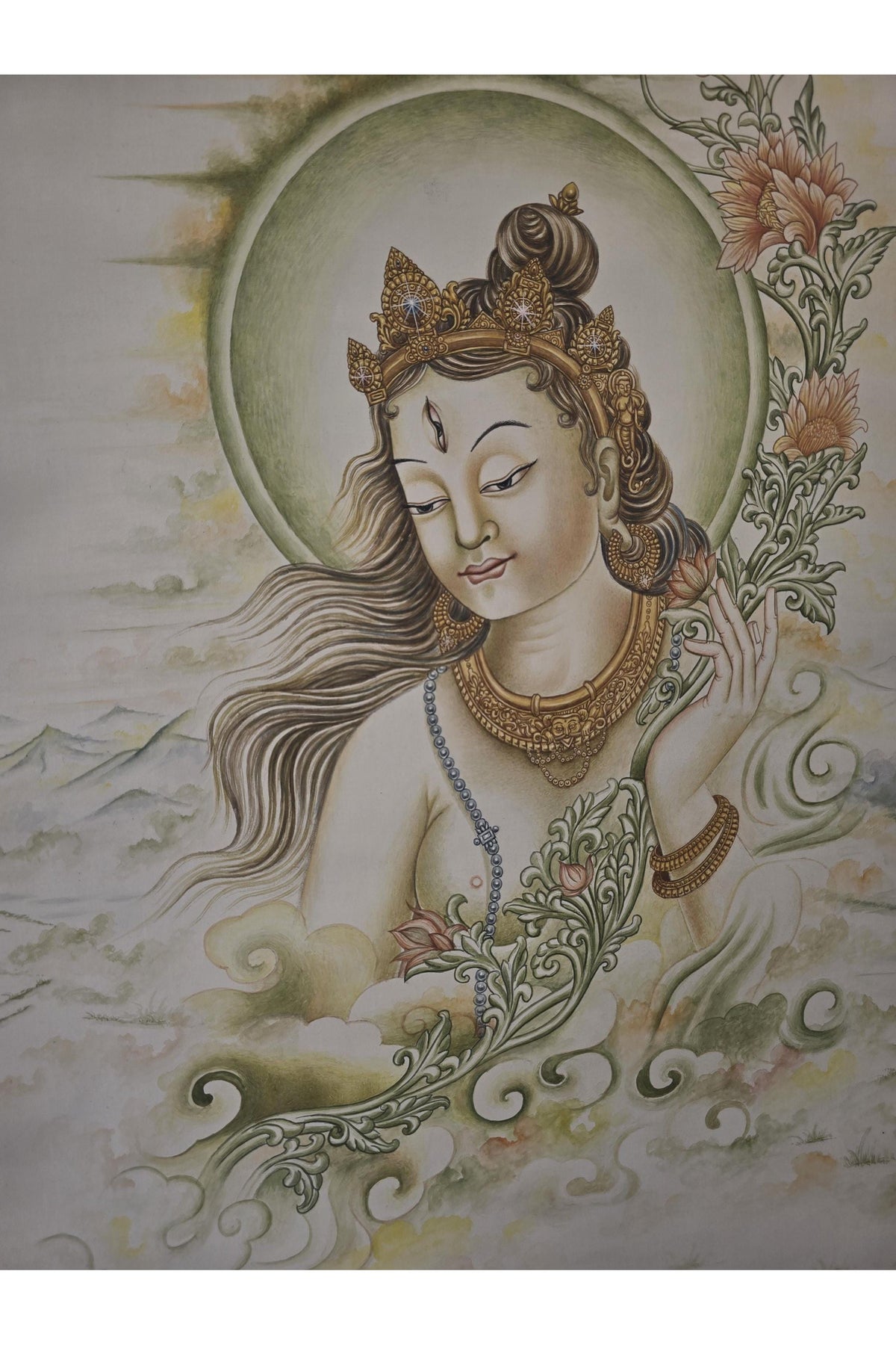 Green Tara Newari Paubha Painting | Hand Painted Masterpiece Buddhist Art