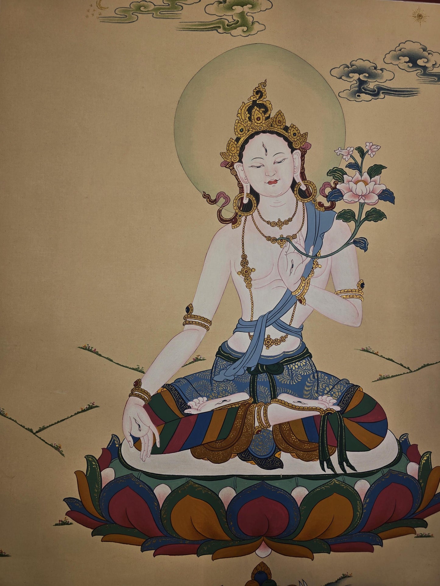 White Tara Thangka Painting | Hand Painted Tibetan Buddhist Art, Karma Gadri Style