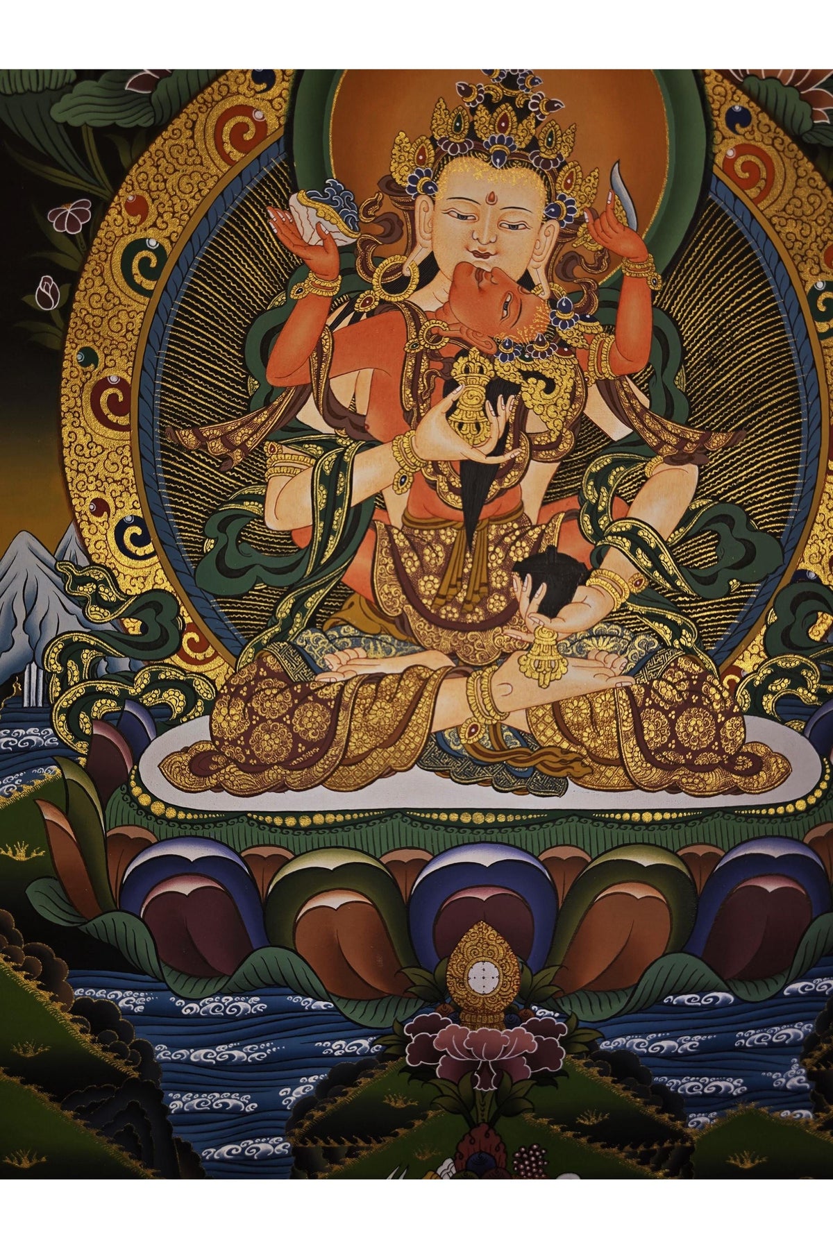 Hand-Painted Vajrasattva Thangka - Tibetan Buddhist Purification Deity - Traditional Tantric Art- 24 K Gold Art
