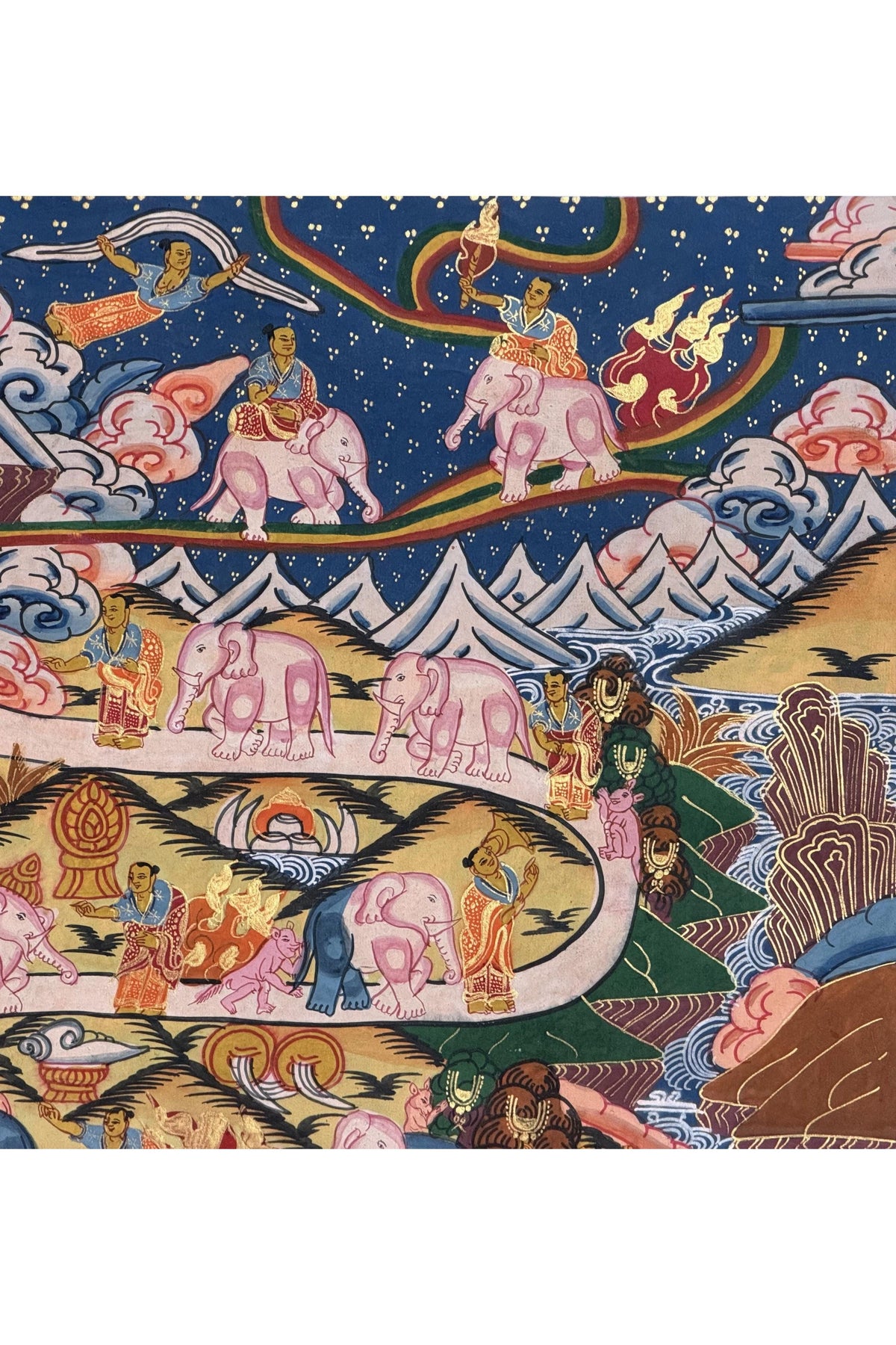 Hand Painted Tibetan Thangka – Samatha Meditation Way to Heaven / Nirvana – Buddhist Mind Training Art