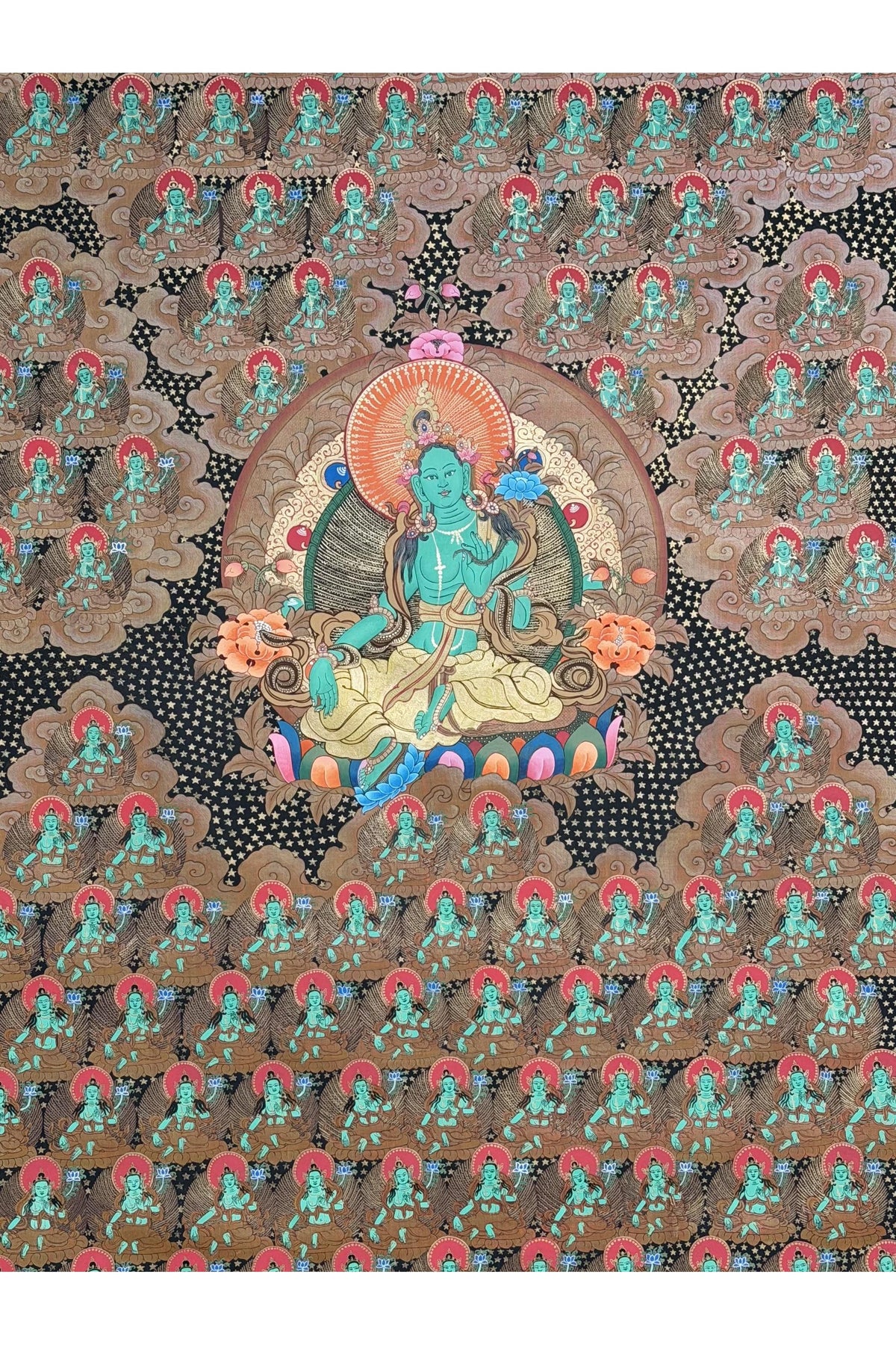 108 Tara Thangka, Green Tara Tibetan Buddhist Masterpiece, Hand-Painted Art, Sacred Altar Wall Decor