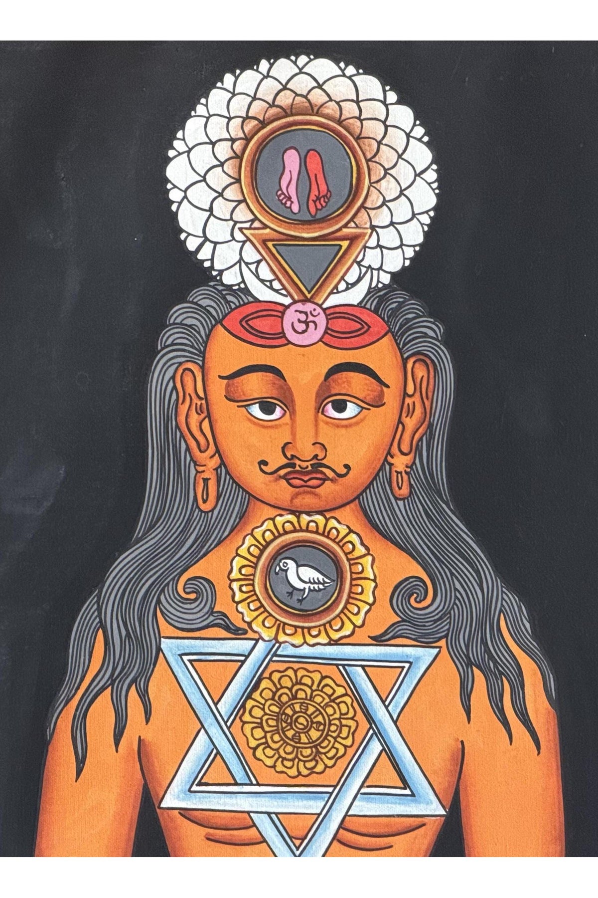 7 Chakra Kundalini Thangka, Hand-Painted Energy Healing Art with Cotton Brocade