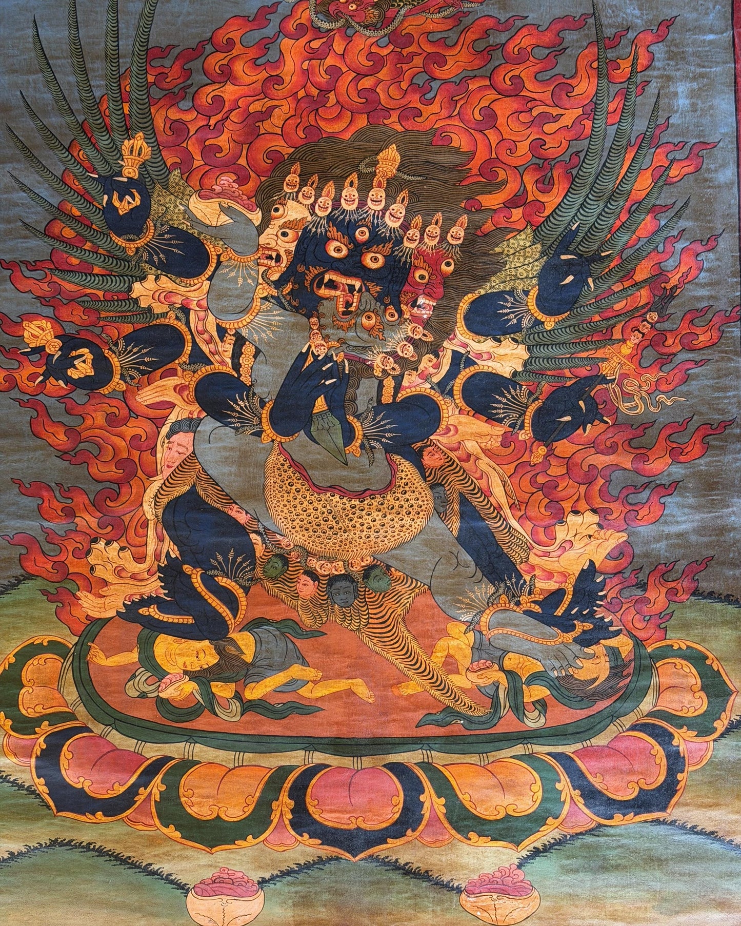 Hand-Painted Large Vajrakilaya Thangka - Wrathful Tibetan Deity - Oil Varnished Art