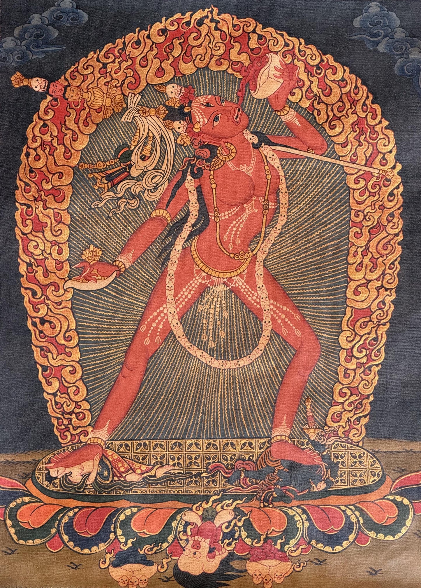 Vajrayogini Thangka | Hand-Painted Oil-Varnished Tibetan Tantric Art with Silk Brocade