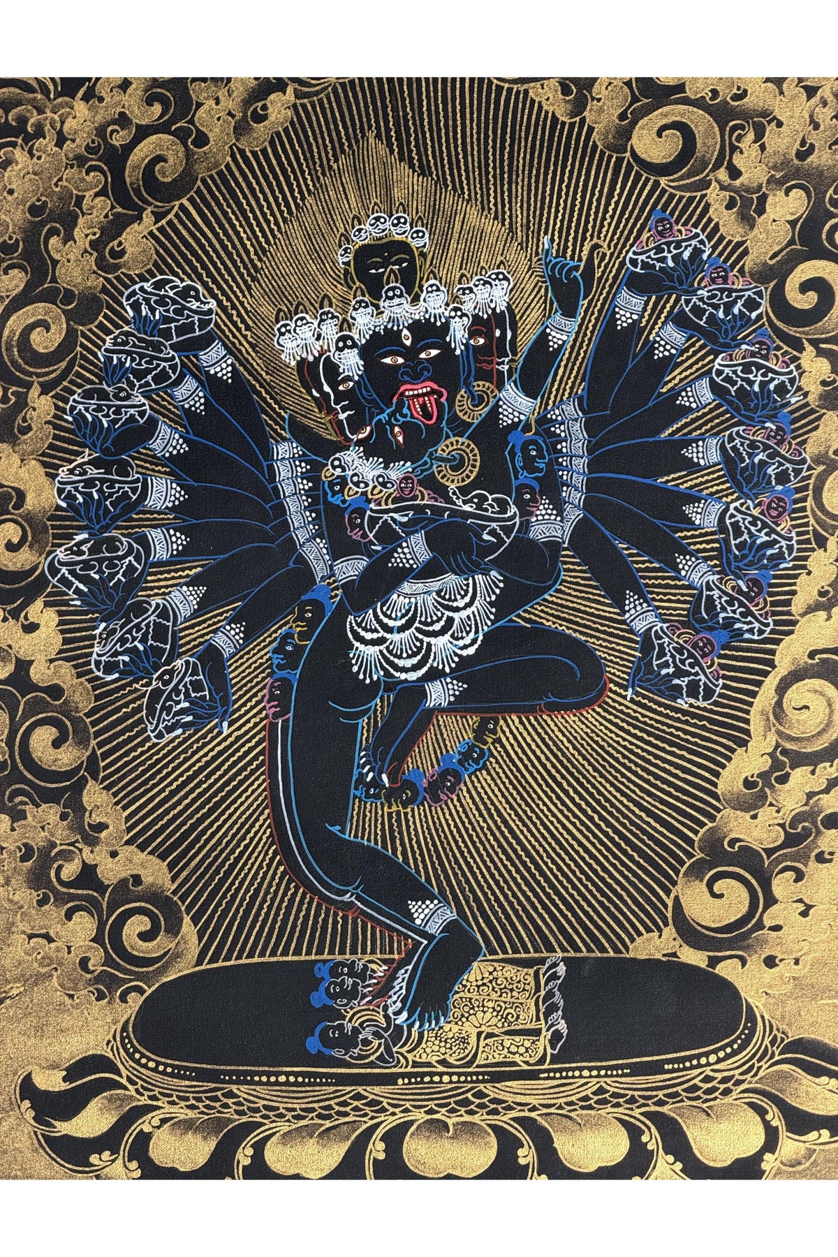Hevajra Yab-Yum Thangka | Black & Gold Hand-Painted Tibetan Tantric Art