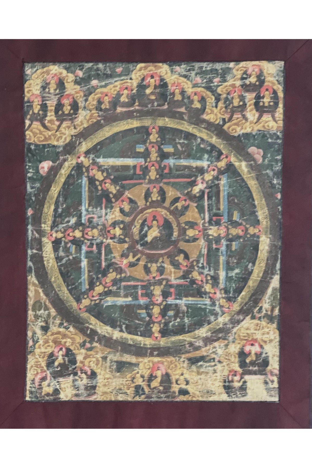 Old Buddha Life Story Thangka | Hand-Painted Tibetan Meditation Art with Cotton Brocade