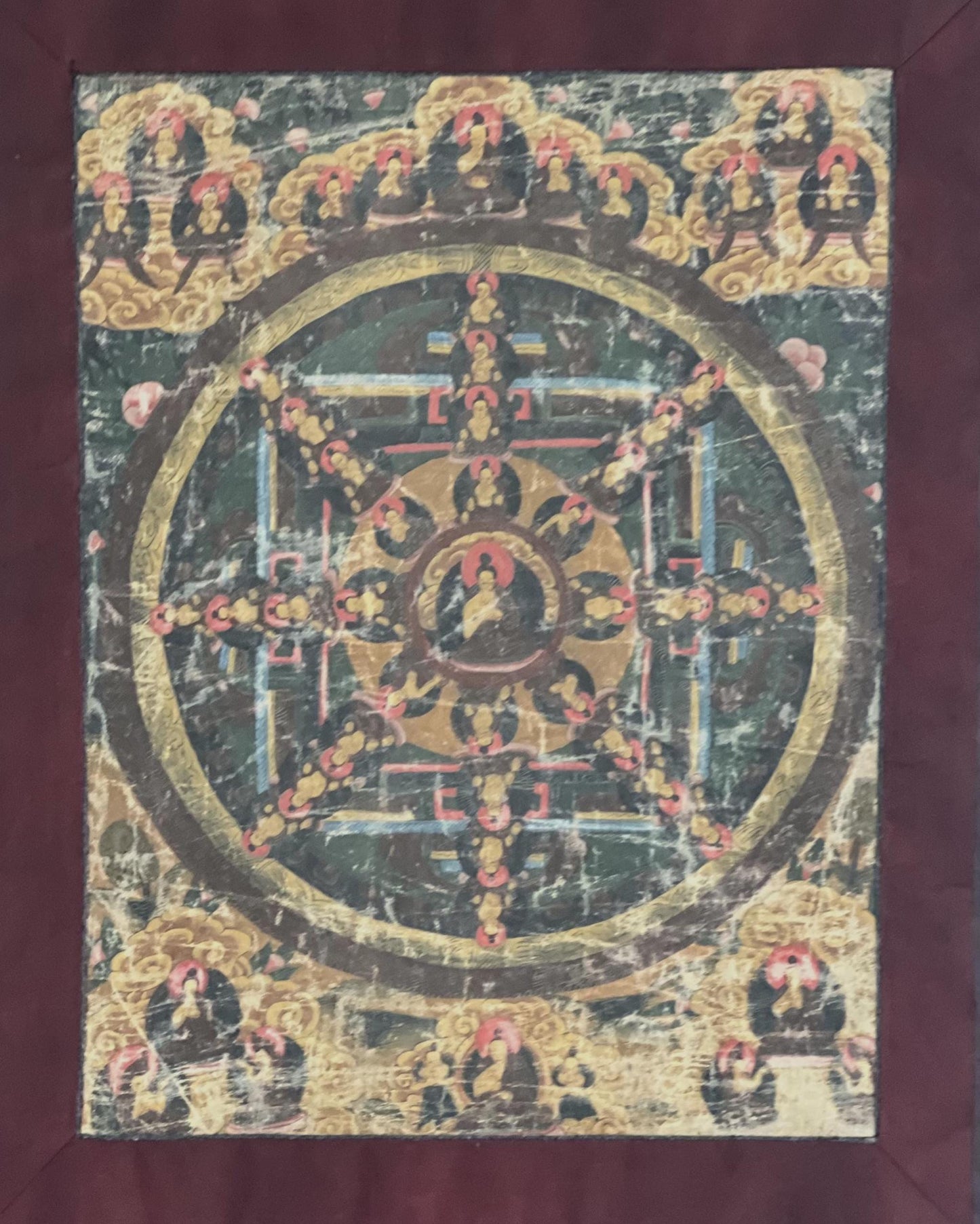 Old Buddha Life Story Thangka | Hand-Painted Tibetan Meditation Art with Cotton Brocade