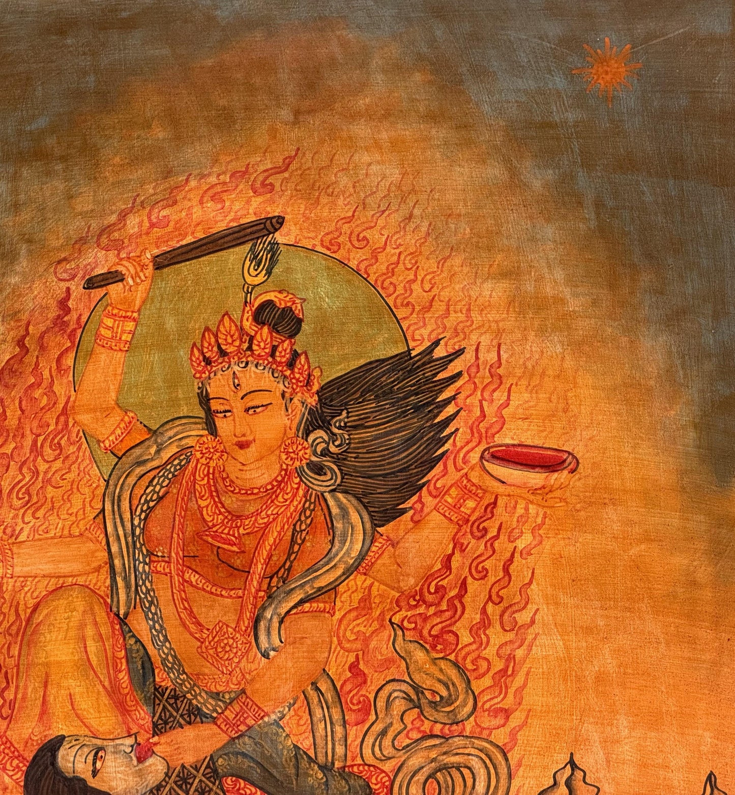 Devi Bagalamukhi Oil Varnished Painting | Tantric Hindu Goddess Sacred Mahavidya Art