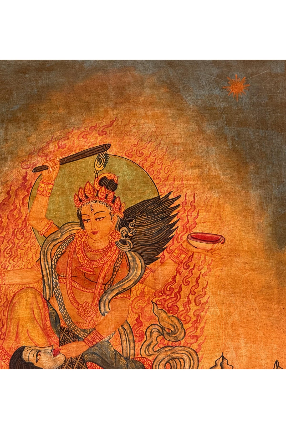 Devi Bagalamukhi Oil Varnished Painting | Tantric Hindu Goddess Sacred Mahavidya Art