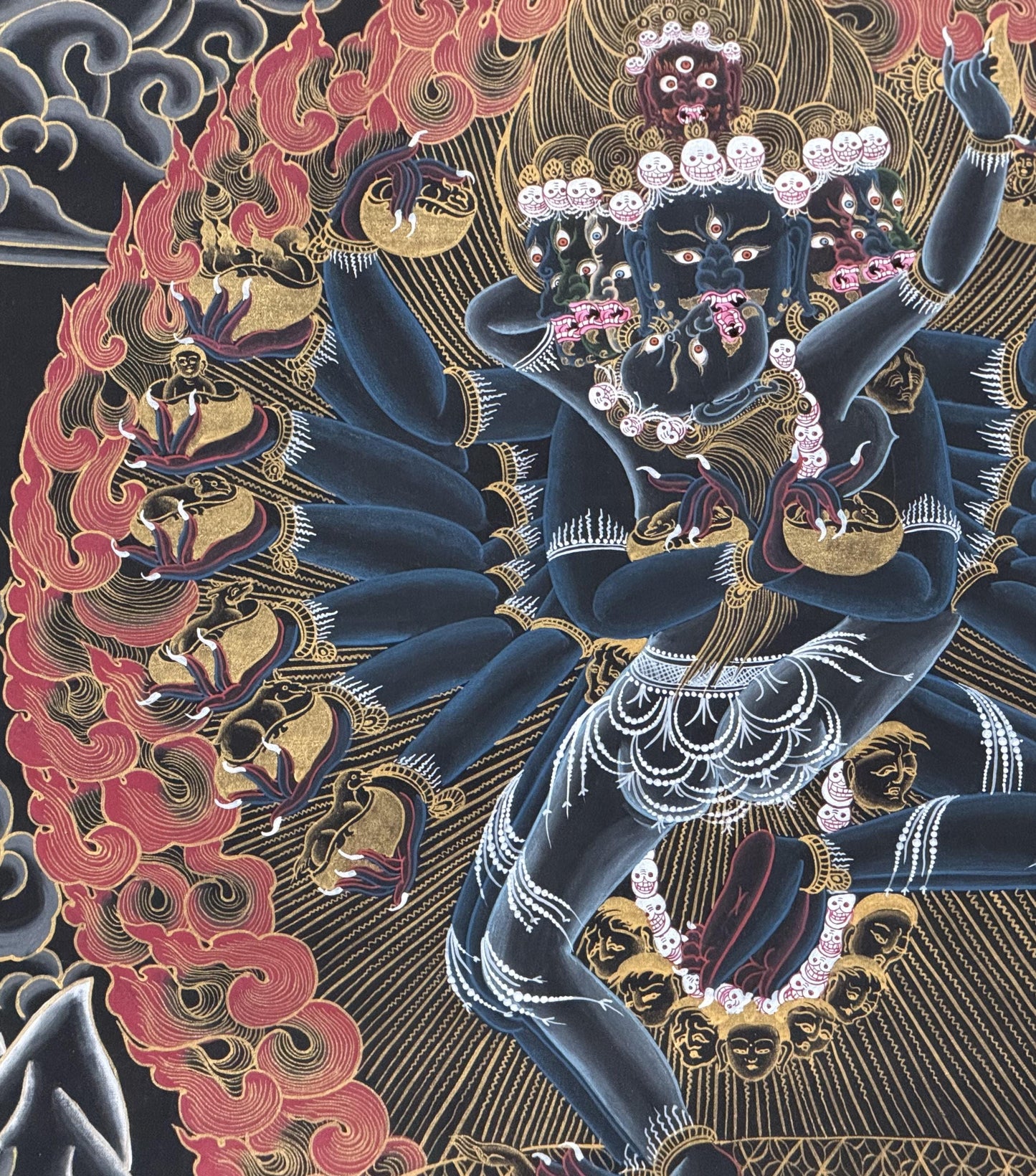 Tantric Hevajra Thangka with Nairatmya, Black Gold Tibetan Buddhist Art