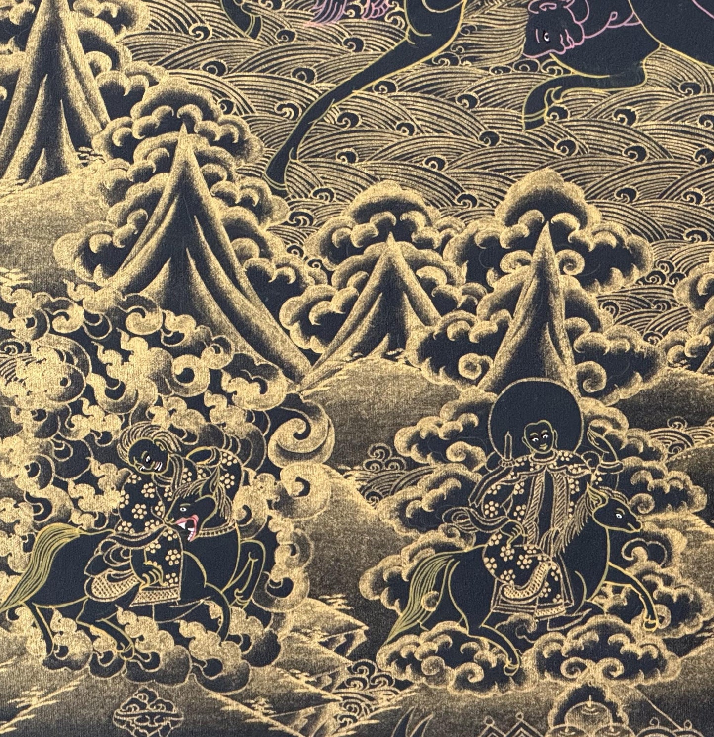 Black & Gold Palden Lhamo Thangka | Hand-Painted Tibetan Protector Goddess Art