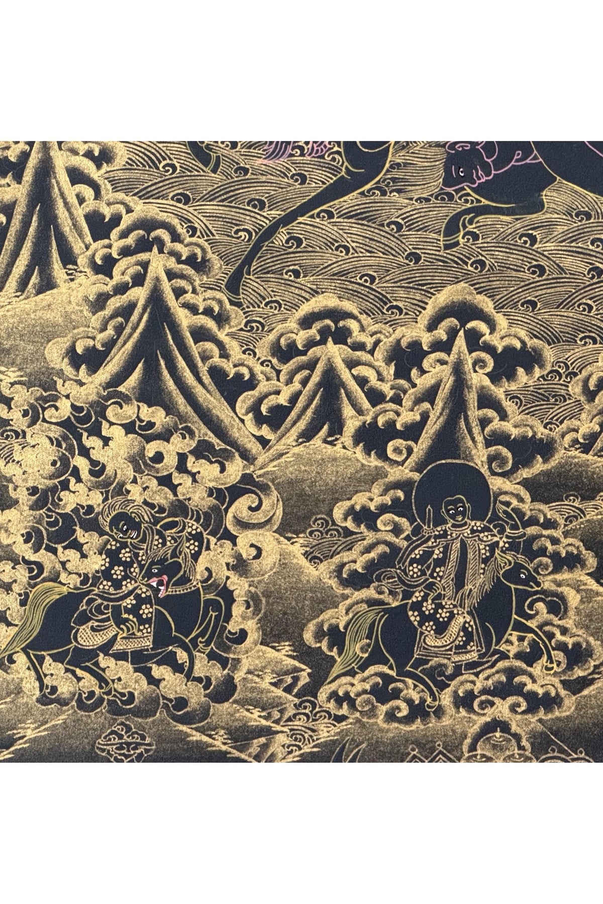 Black & Gold Palden Lhamo Thangka | Hand-Painted Tibetan Protector Goddess Art