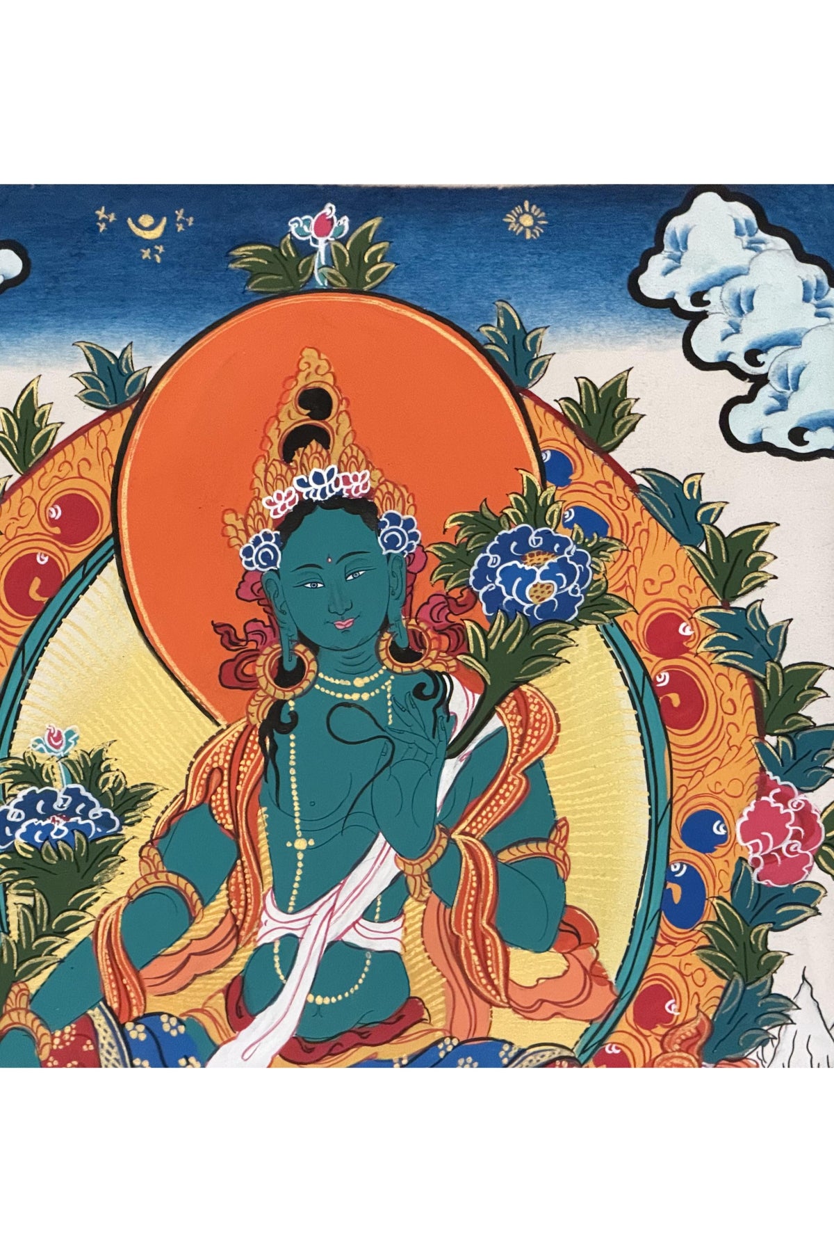 Green Tara Thangka | Tibetan Buddhist Goddess | Hand-Painted Art | Compassion Deity | Silk Brocade