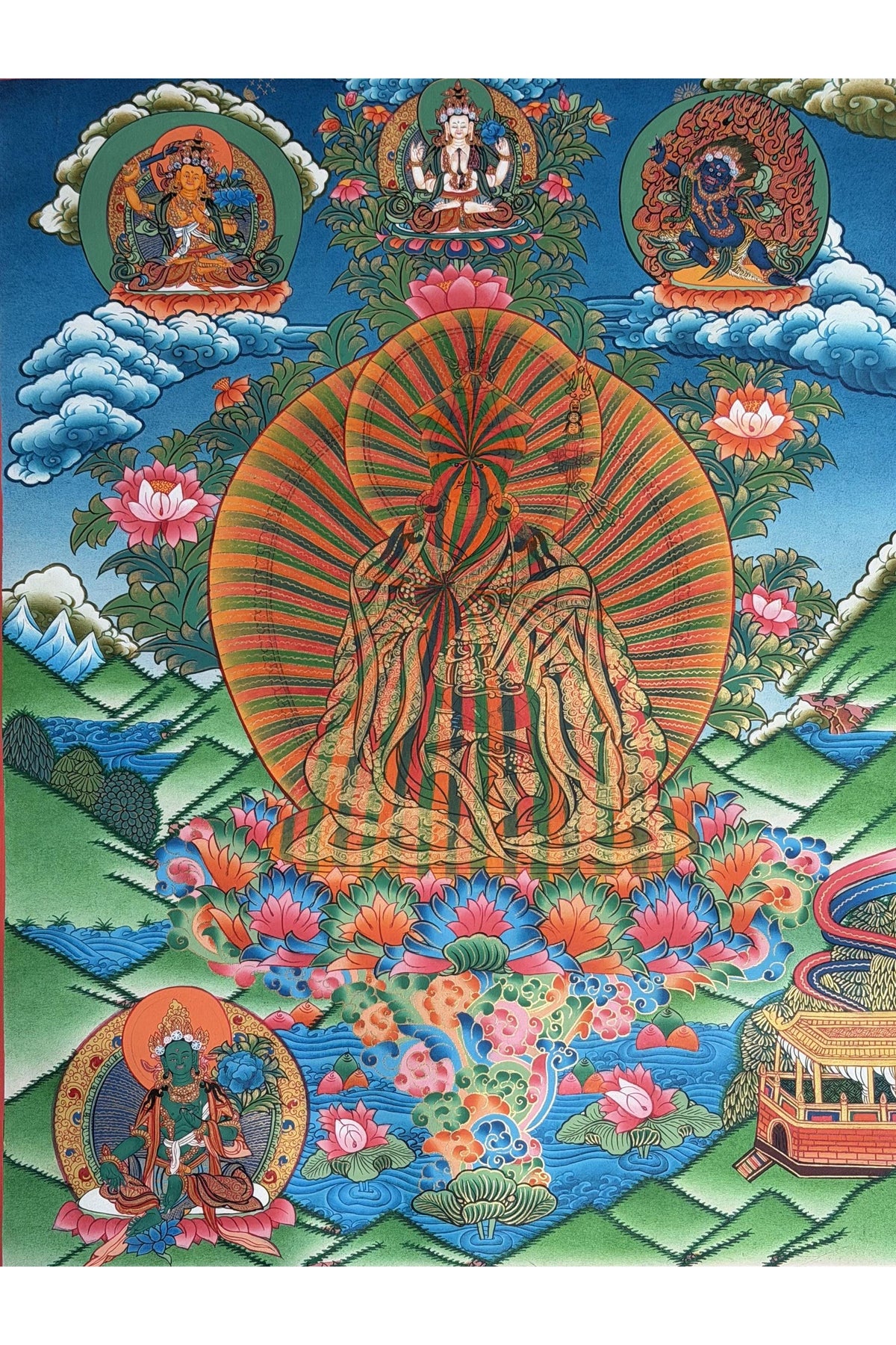 Guru Rainbow Body Thangka Painting | Padmasambhava Dzogchen Art | Tibetan Buddhist Masterpiece | Silk Brocade