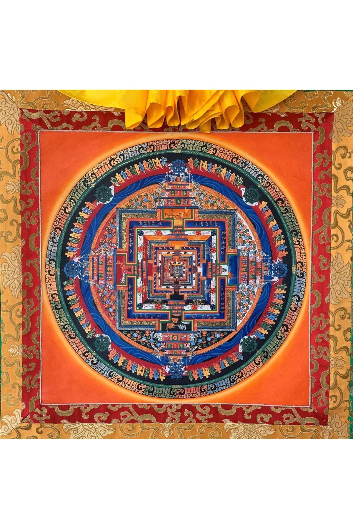 Kalachakra Mandala Thangka | Hand-Painted Wheel of Time Tibetan Buddhist Art | Silk Brocade