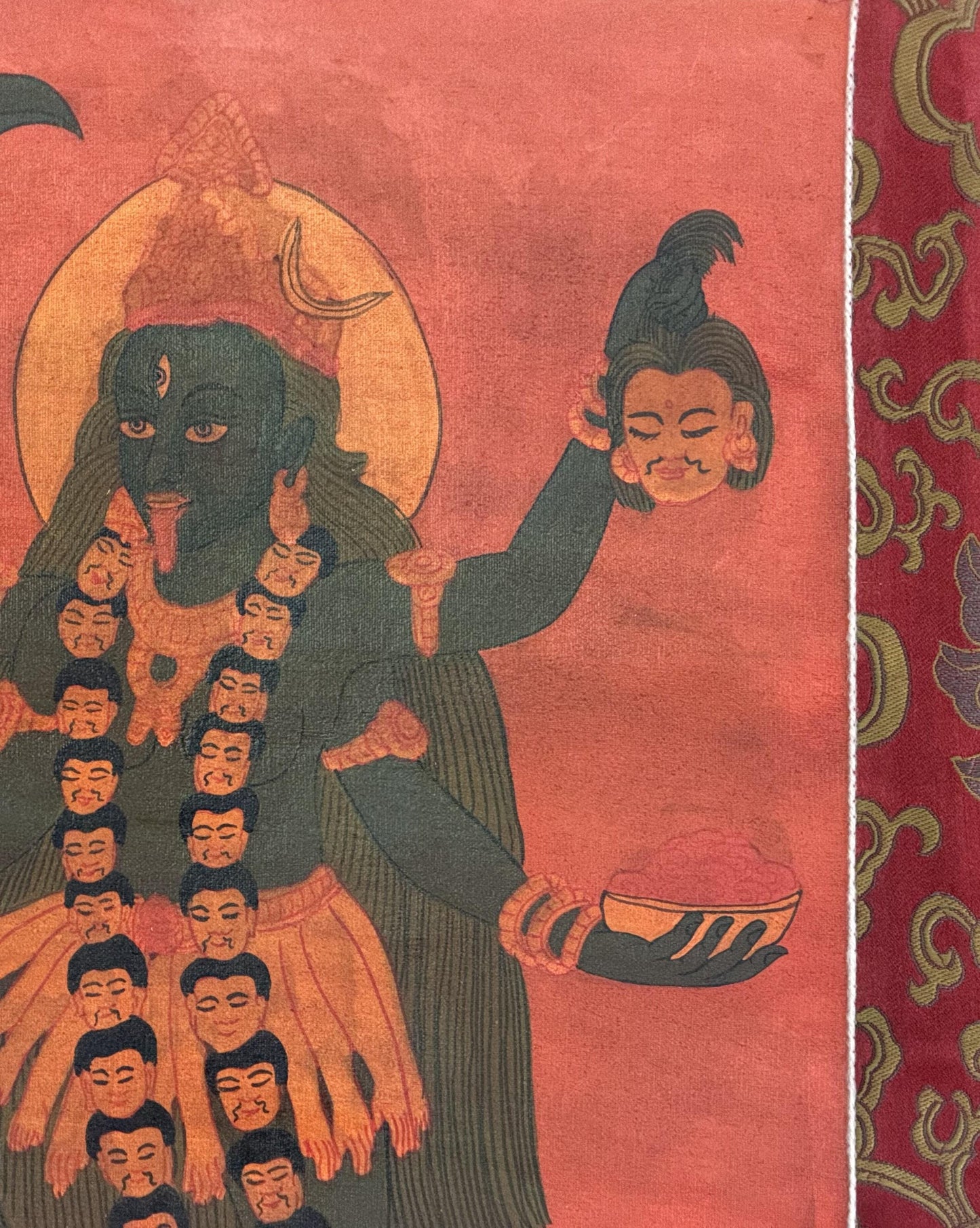 Goddess Kali Thangka Painting | Hand-Painted Hindu Art, Silk Framed