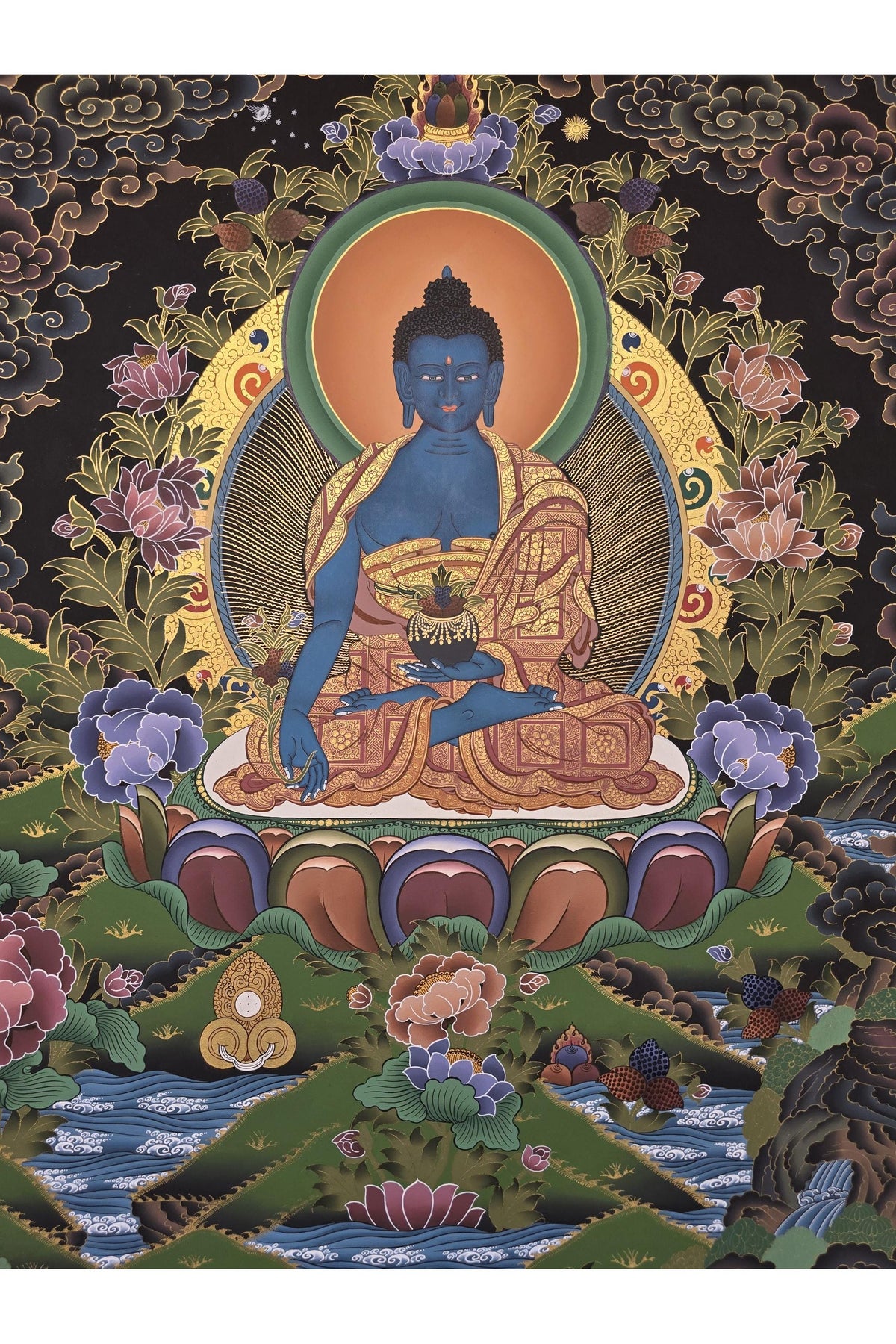 Medicine Buddha Thangka | Hand-Painted Bhaisajyaguru Tibetan Healing Art Masterpiece