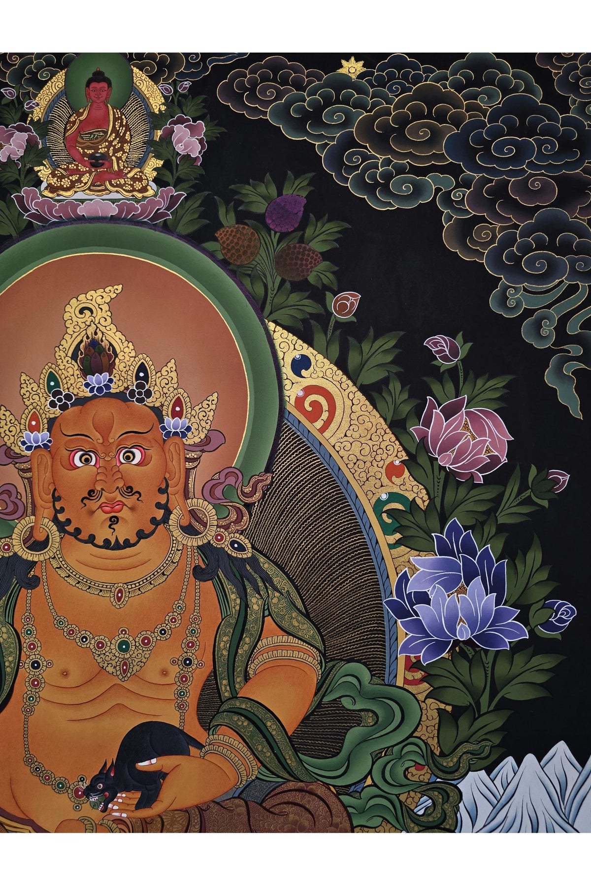 Jambhala Thangka | Large Hand-Painted Kubera Wealth Deity Tibetan Art