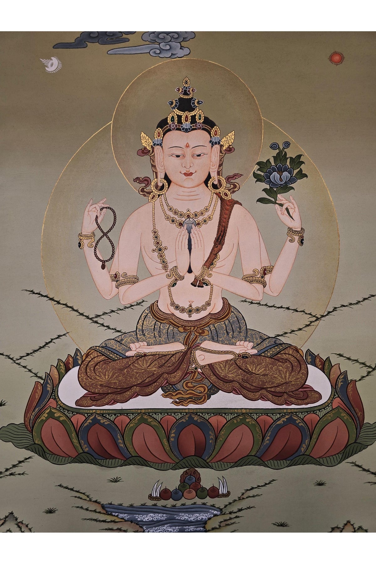 Chenrezig Thangka | Hand-Painted Karma Gadri Tibetan Compassion Art