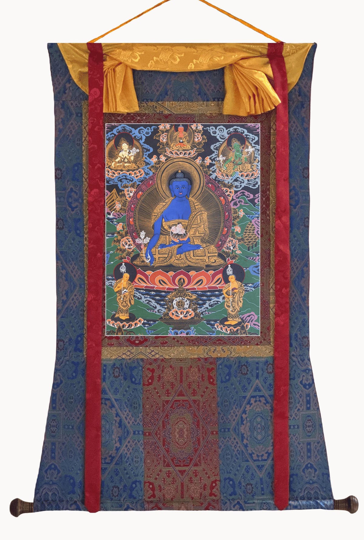 Hand-Painted Medicine Buddha Thangka Painting, BhaisajyaGuru Tibetan Meditation Art