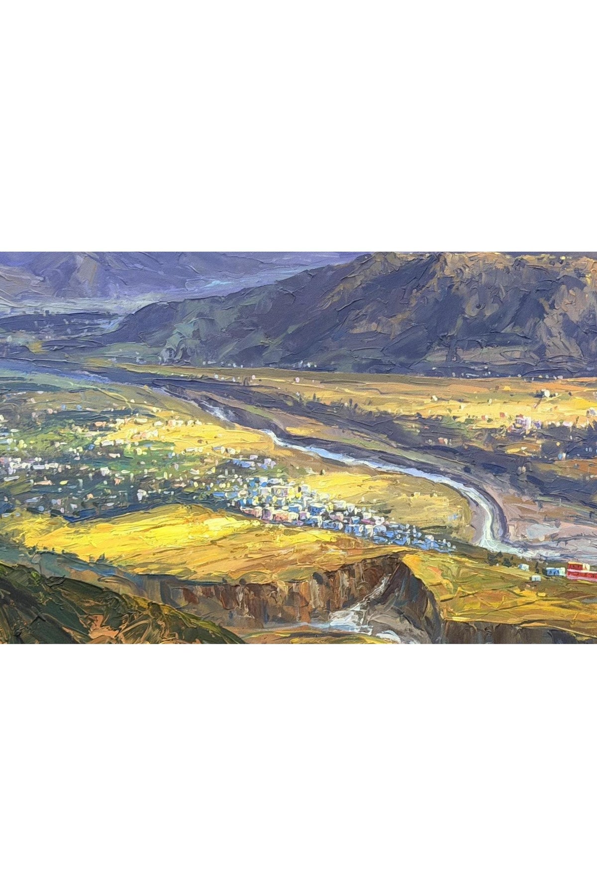 Annapurna Sunrise Acrylic Painting on Canvas, Pokhara Valley and Machhapuchhre, Panoramic Nepal Mountain Art, 30 x 72 Inches