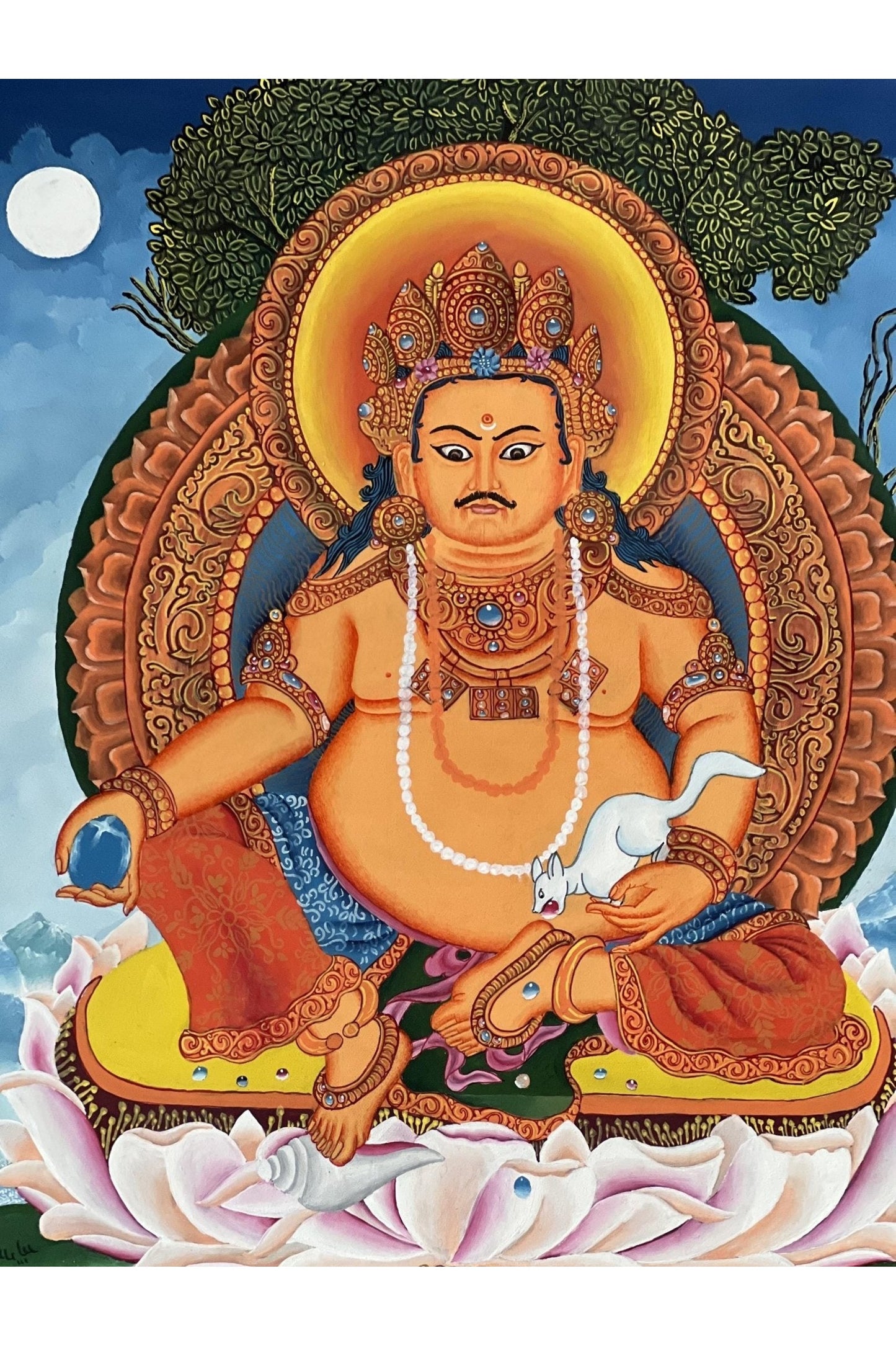 Jambhala/ Dzambhala/ Dzambala/ Zambala /Jambala/ Kubera God of Wealth Original Masterpiece Newari Paubha Art/ Thangka Painting - Tibetan Thangka Art