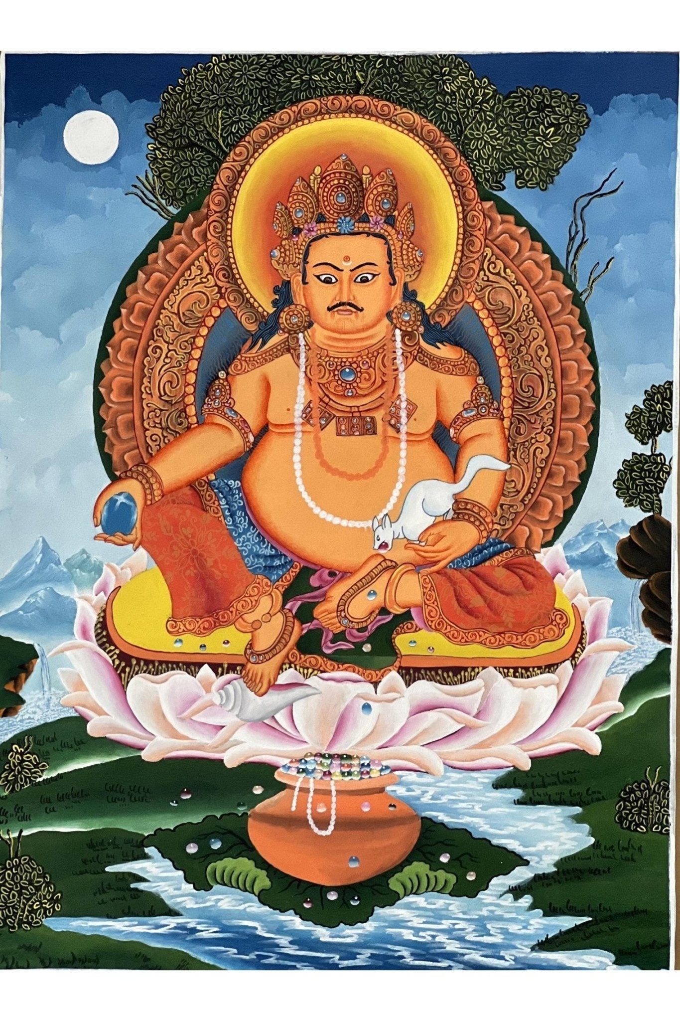 Jambhala/ Dzambhala/ Dzambala/ Zambala /Jambala/ Kubera God of Wealth Original Masterpiece Newari Paubha Art/ Thangka Painting - Tibetan Thangka Art