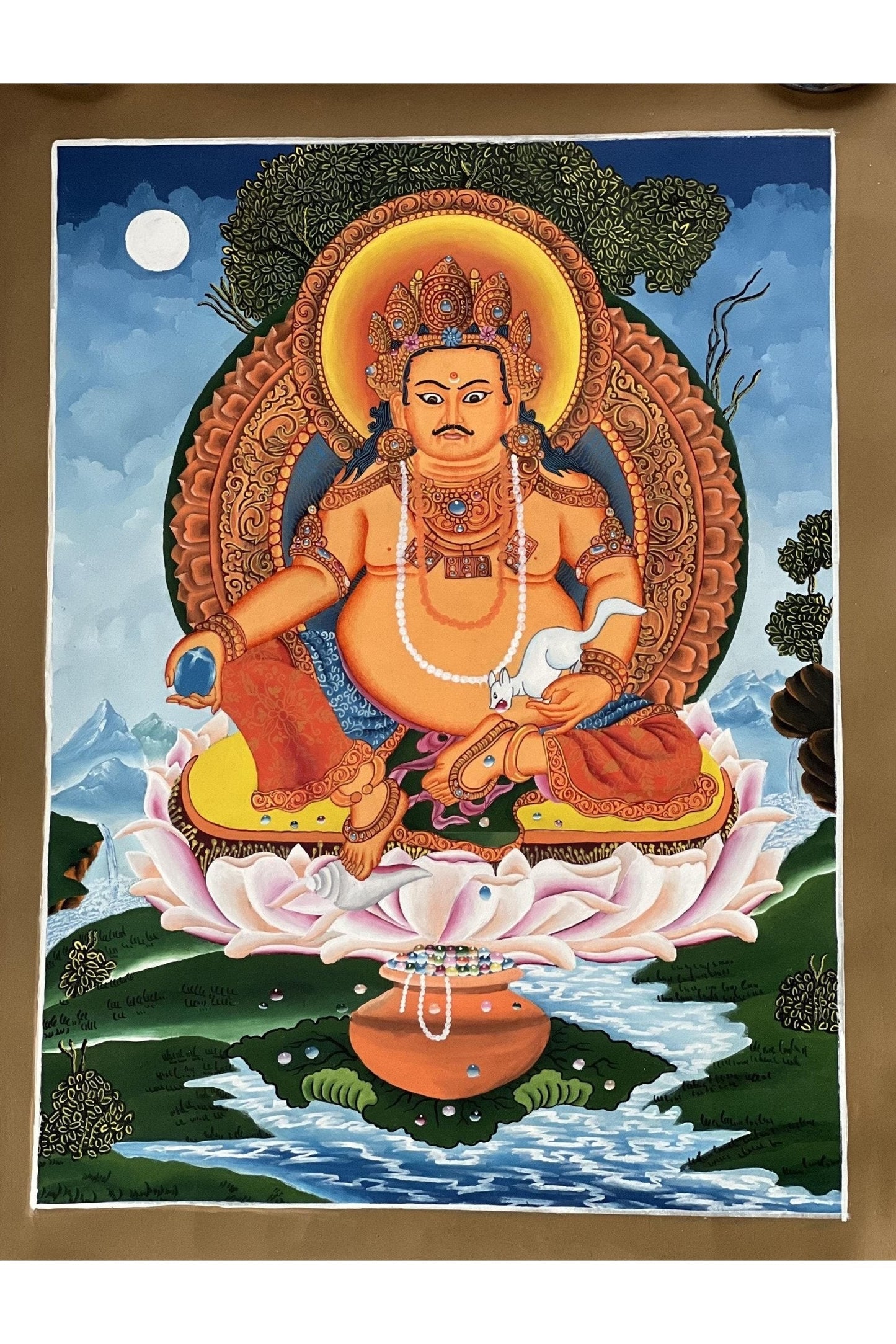Jambhala/ Dzambhala/ Dzambala/ Zambala /Jambala/ Kubera God of Wealth Original Masterpiece Newari Paubha Art/ Thangka Painting - Tibetan Thangka Art
