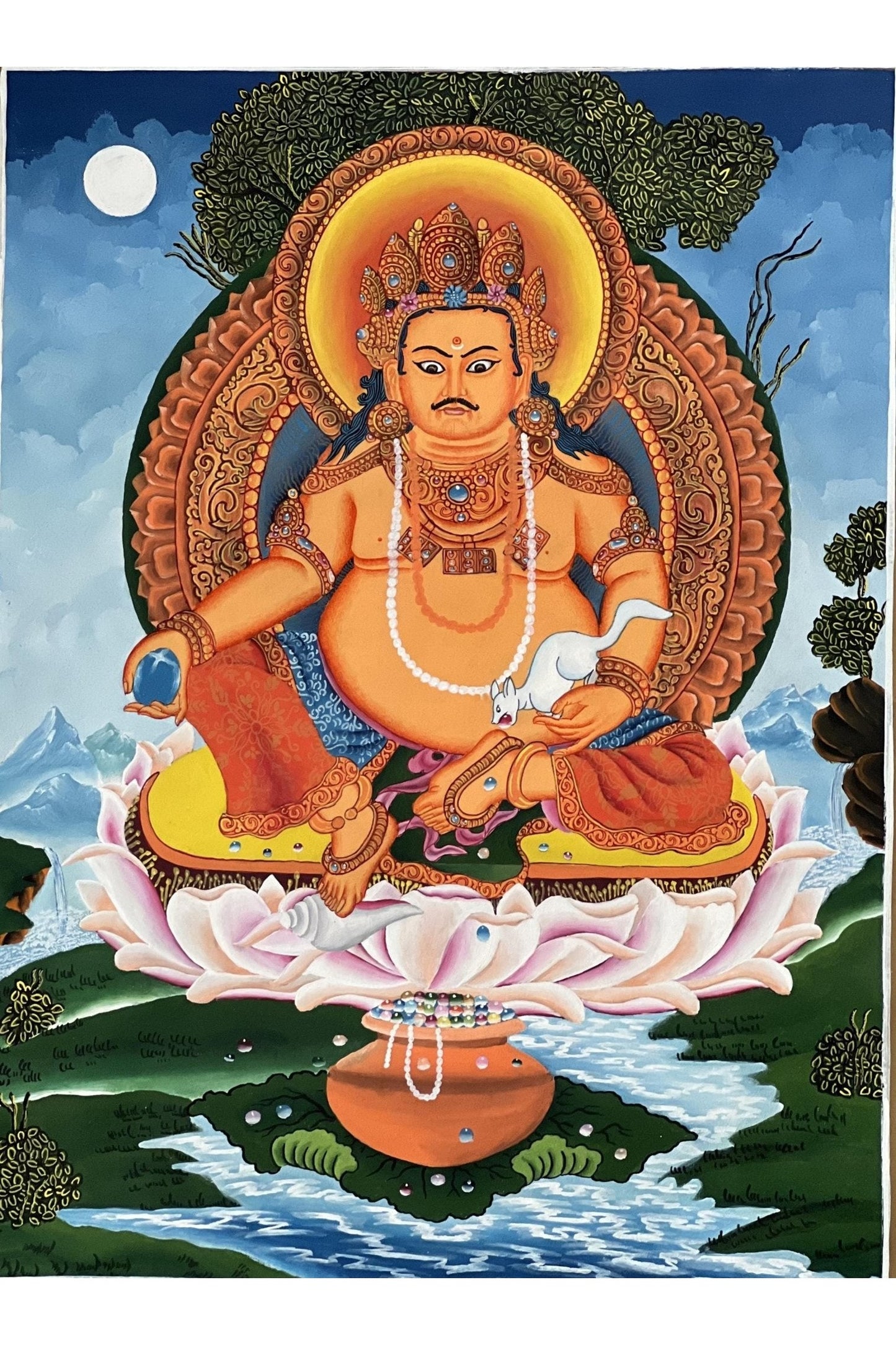 Jambhala/ Dzambhala/ Dzambala/ Zambala /Jambala/ Kubera God of Wealth Original Masterpiece Newari Paubha Art/ Thangka Painting - Tibetan Thangka Art