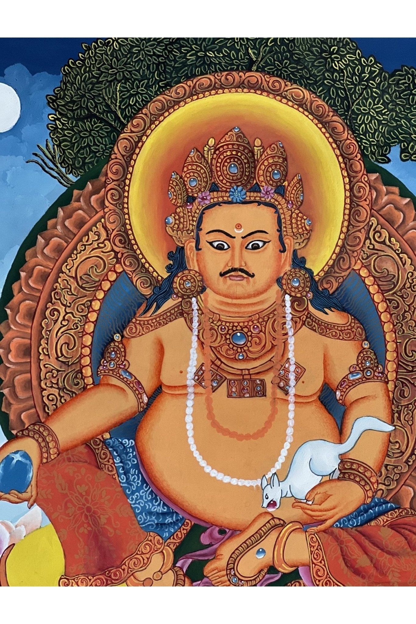 Jambhala/ Dzambhala/ Dzambala/ Zambala /Jambala/ Kubera God of Wealth Original Masterpiece Newari Paubha Art/ Thangka Painting - Tibetan Thangka Art