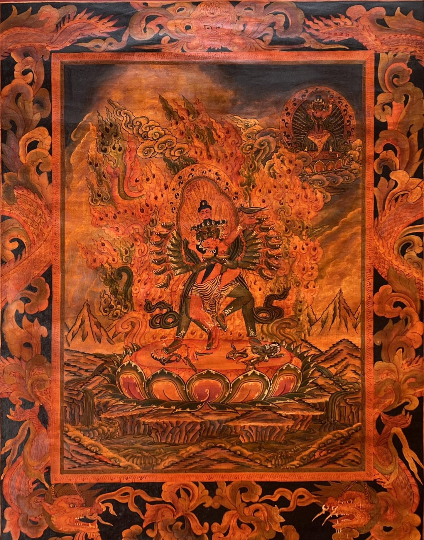 Kalachakra Deity with consort Kalacakri/Visvamata Old Oil - Varnished Original Masterpiece Newari Pauva Thangka Painting/ Kalacakra Tantra Art - Tibetan Thangka Art