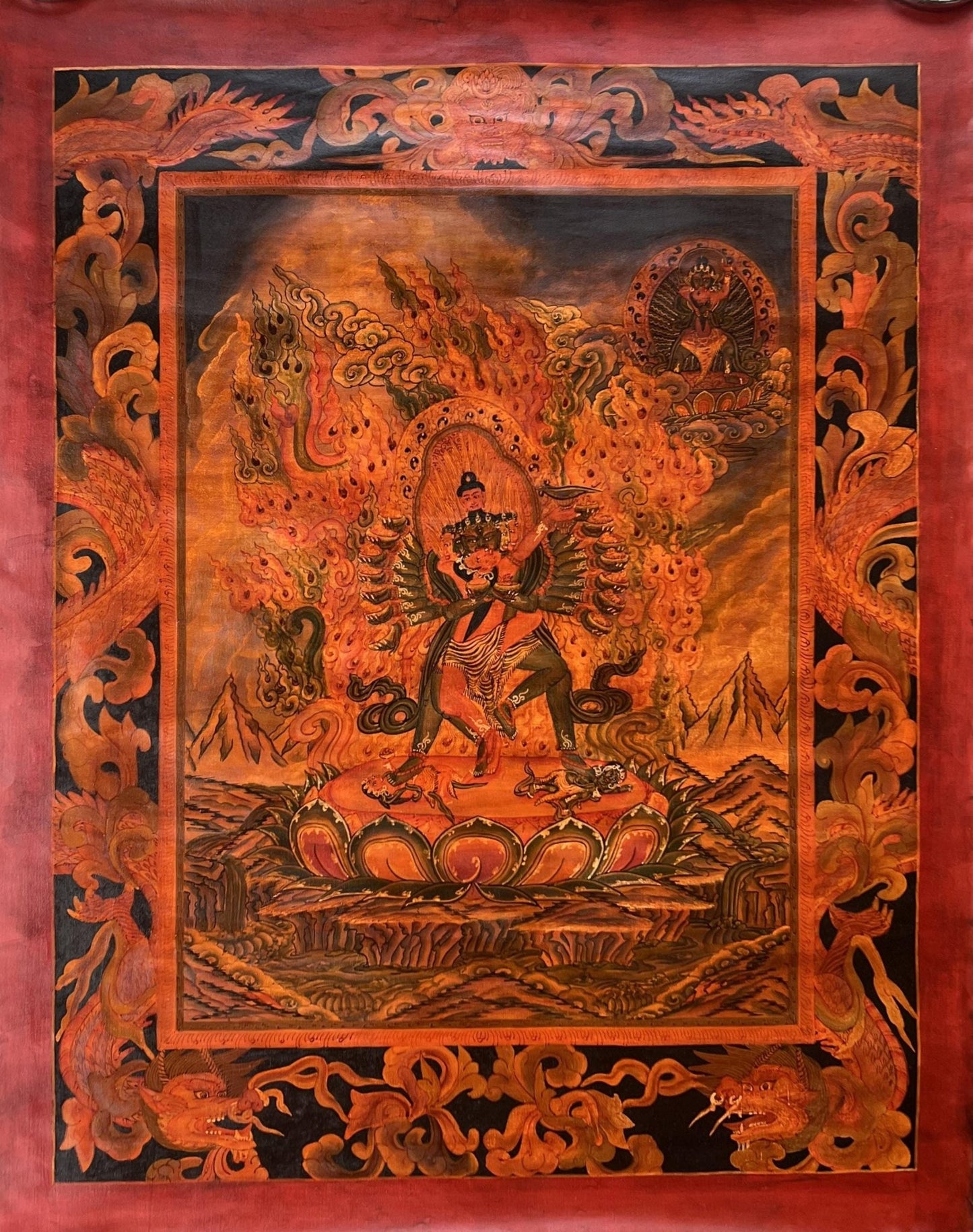 Kalachakra Deity with consort Kalacakri/Visvamata Old Oil - Varnished Original Masterpiece Newari Pauva Thangka Painting/ Kalacakra Tantra Art - Tibetan Thangka Art