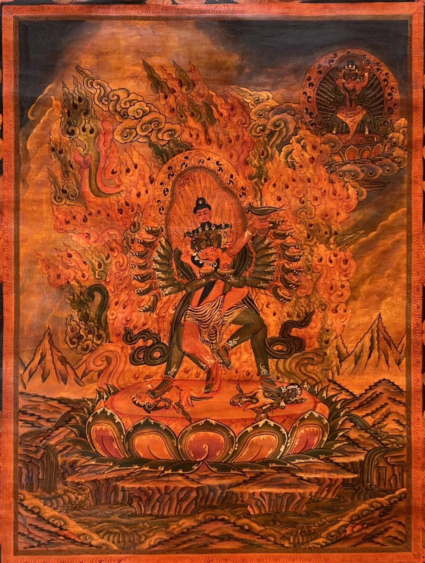 Kalachakra Deity with consort Kalacakri/Visvamata Old Oil - Varnished Original Masterpiece Newari Pauva Thangka Painting/ Kalacakra Tantra Art - Tibetan Thangka Art