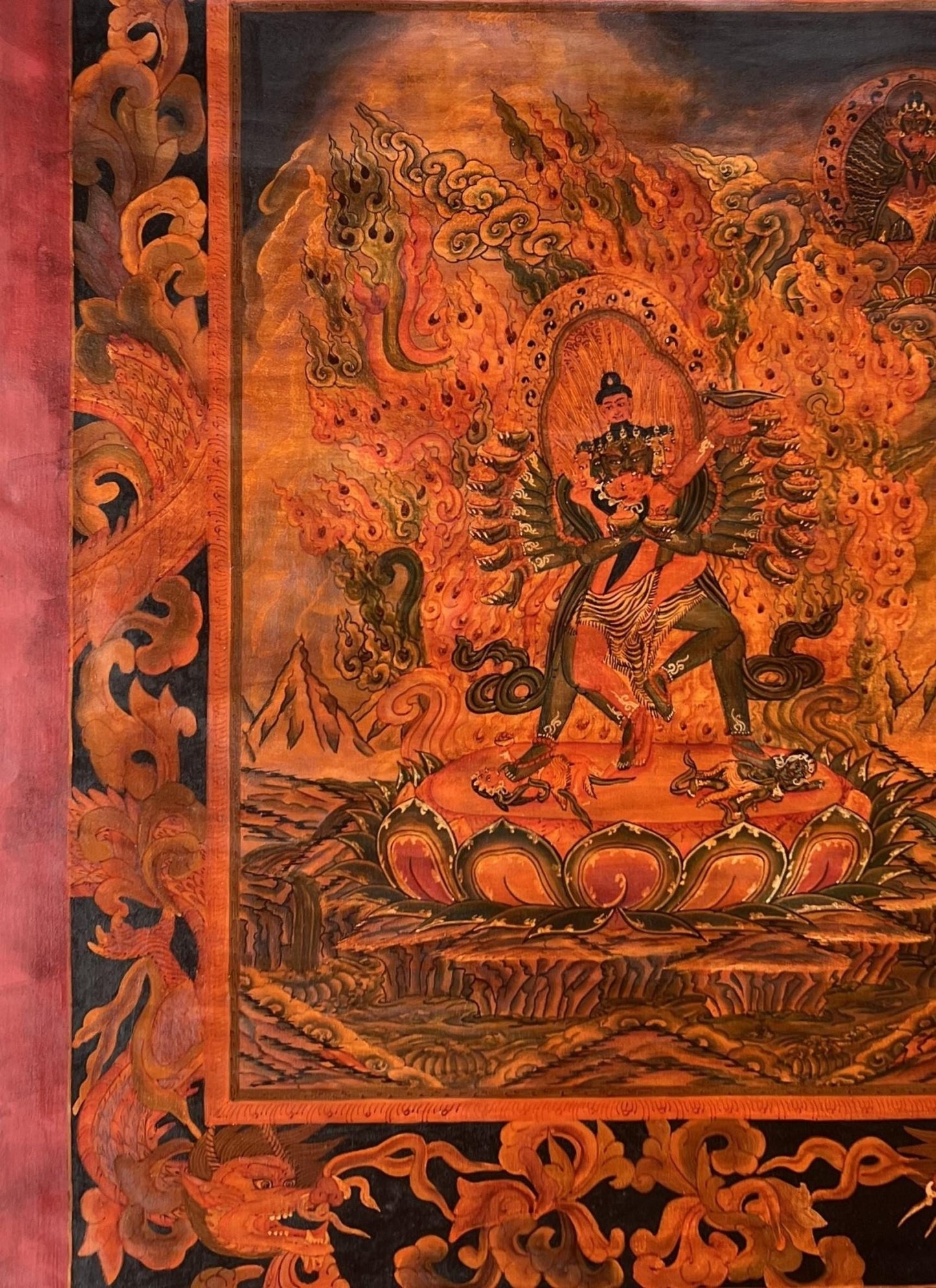 Kalachakra Deity with consort Kalacakri/Visvamata Old Oil - Varnished Original Masterpiece Newari Pauva Thangka Painting/ Kalacakra Tantra Art - Tibetan Thangka Art